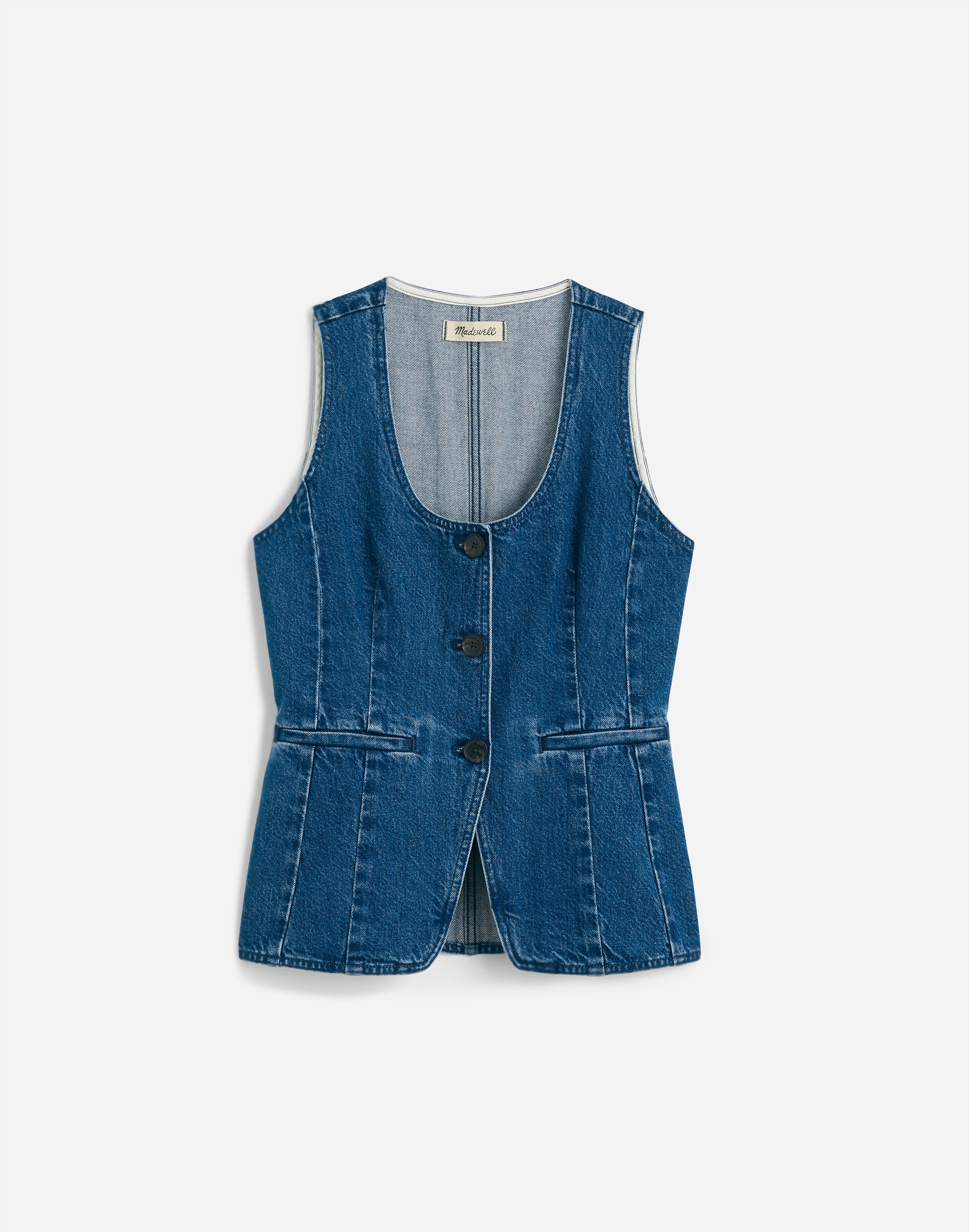 Denim Scoopneck Cutaway Vest in Dowe Wash