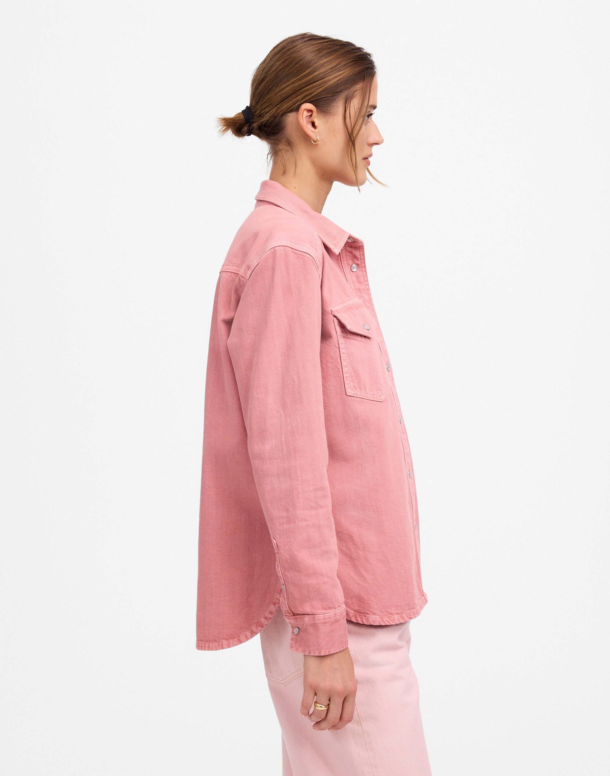 Oversized Western Shirt in Garment-Dyed Denim