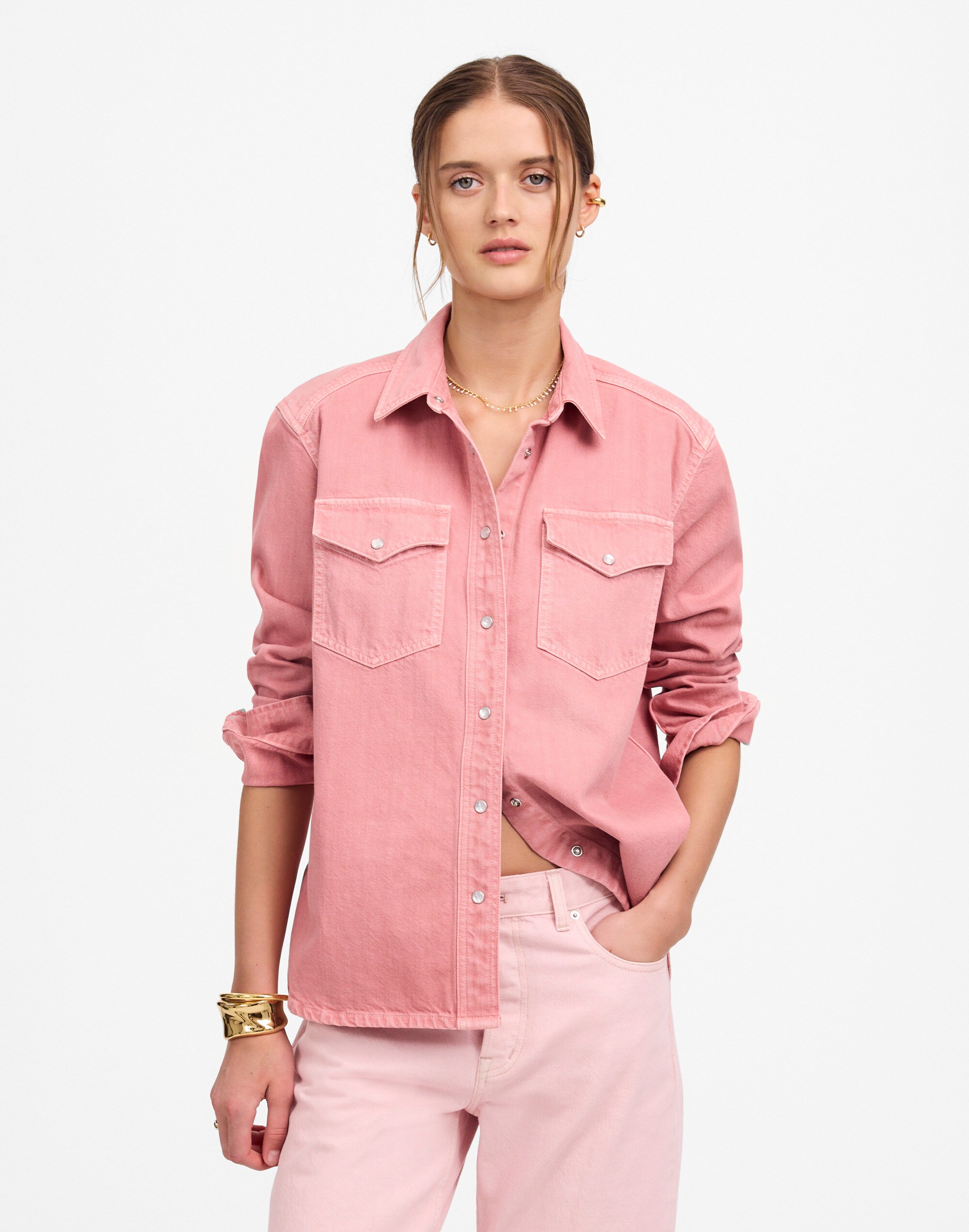 Oversized Western Shirt in Garment-Dyed Denim