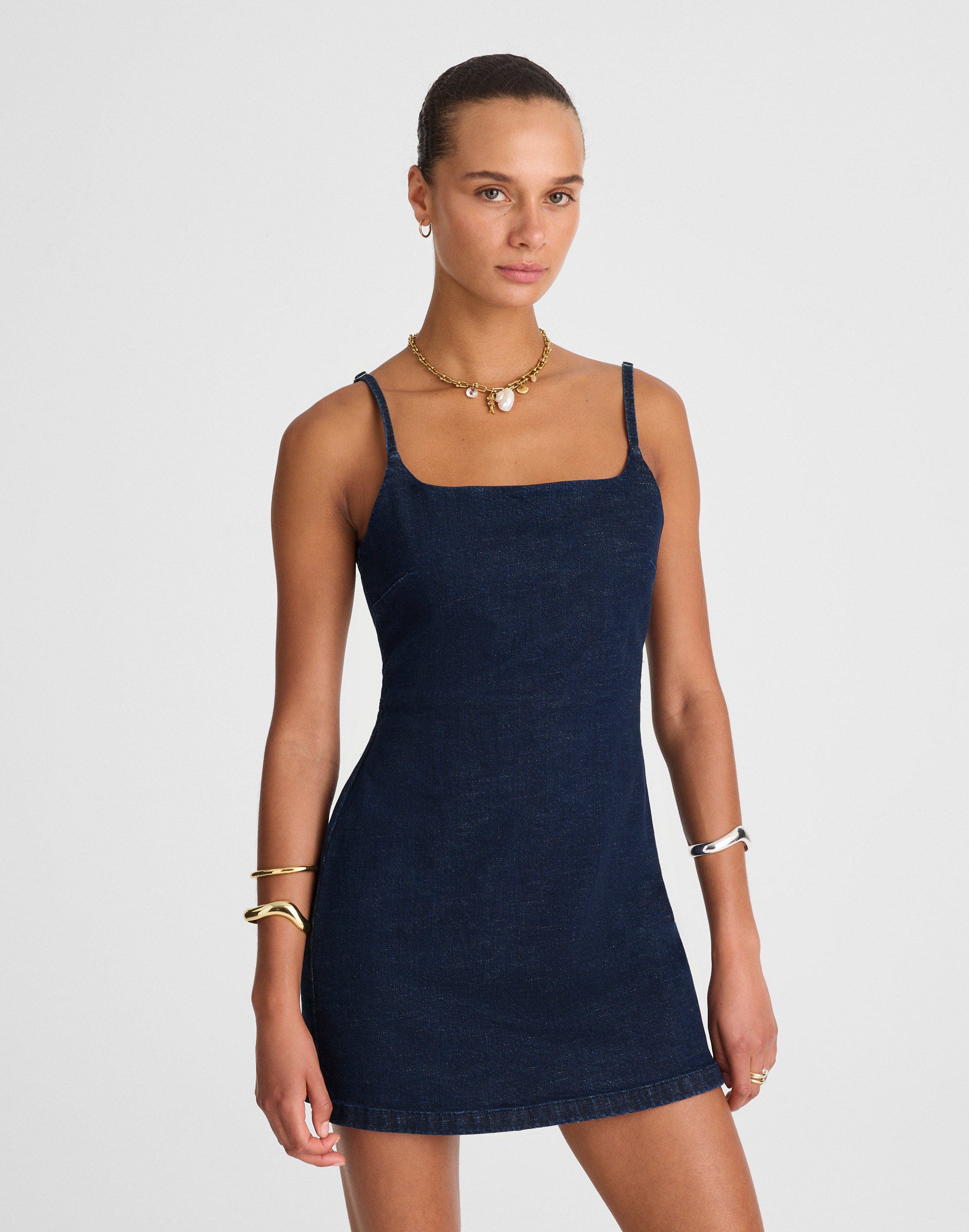 Denim Squareneck Romper in Briant Wash Alternate Image 1