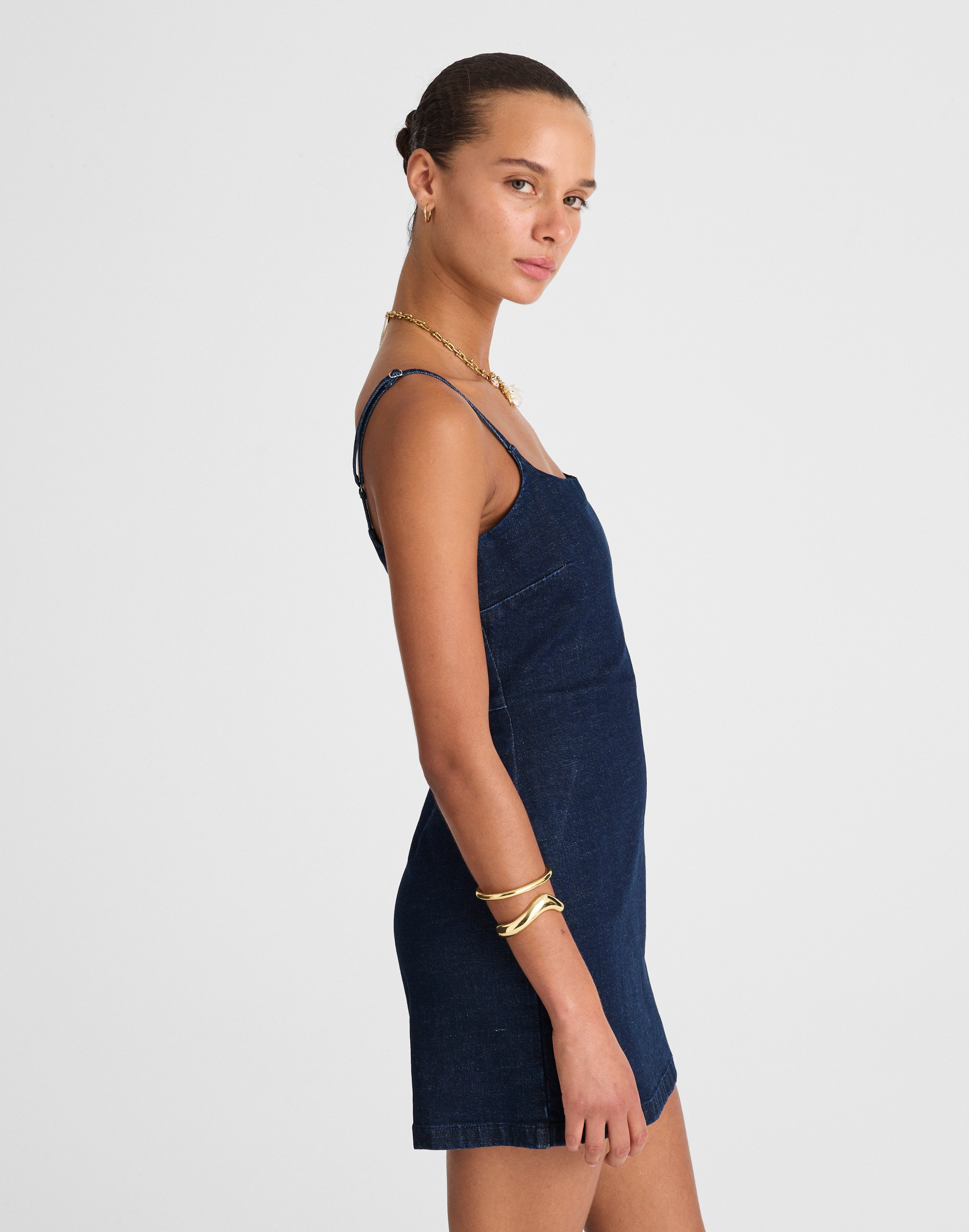 Denim Squareneck Romper in Briant Wash Alternate Image 3