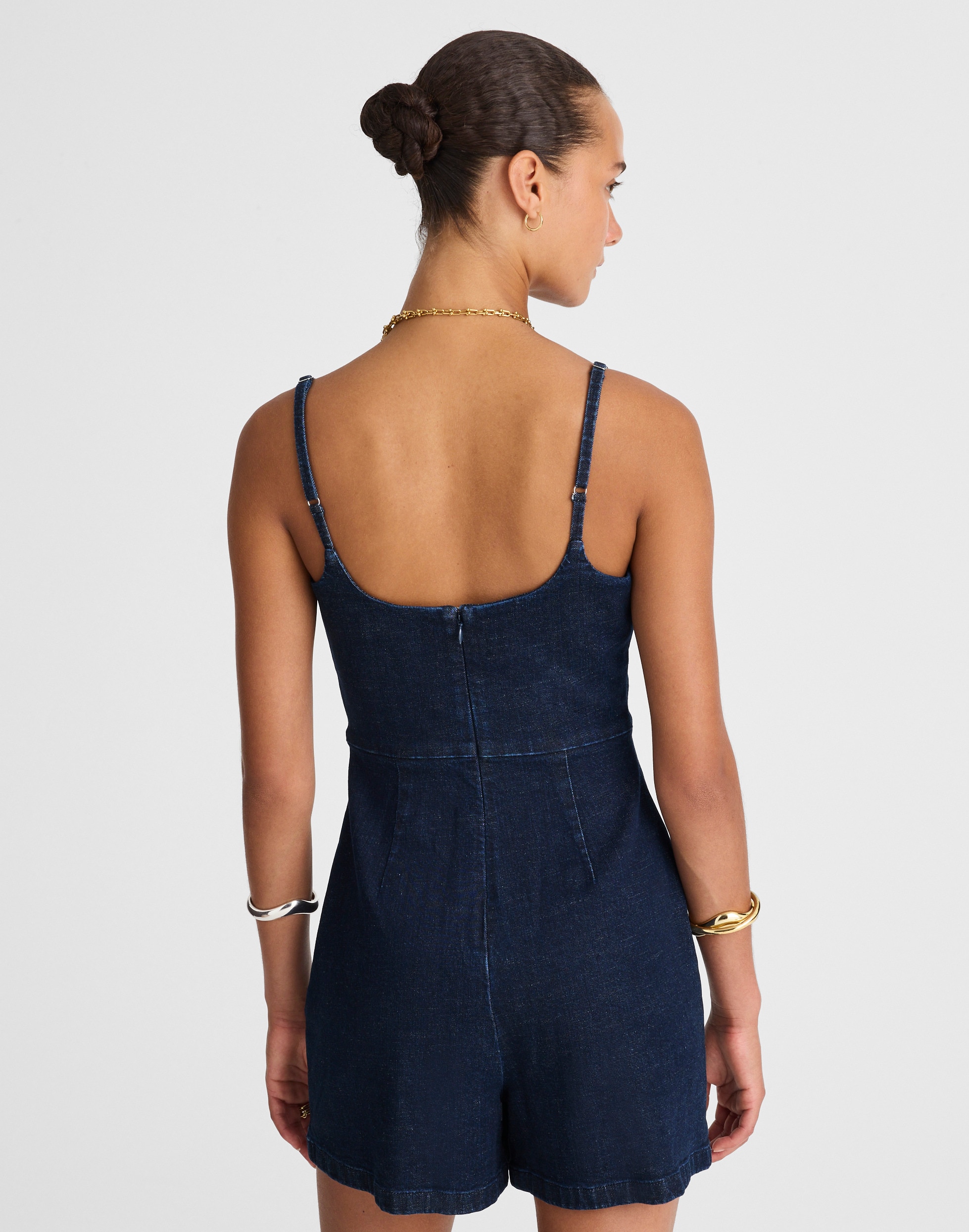 Denim Squareneck Romper in Briant Wash Alternate Image 4