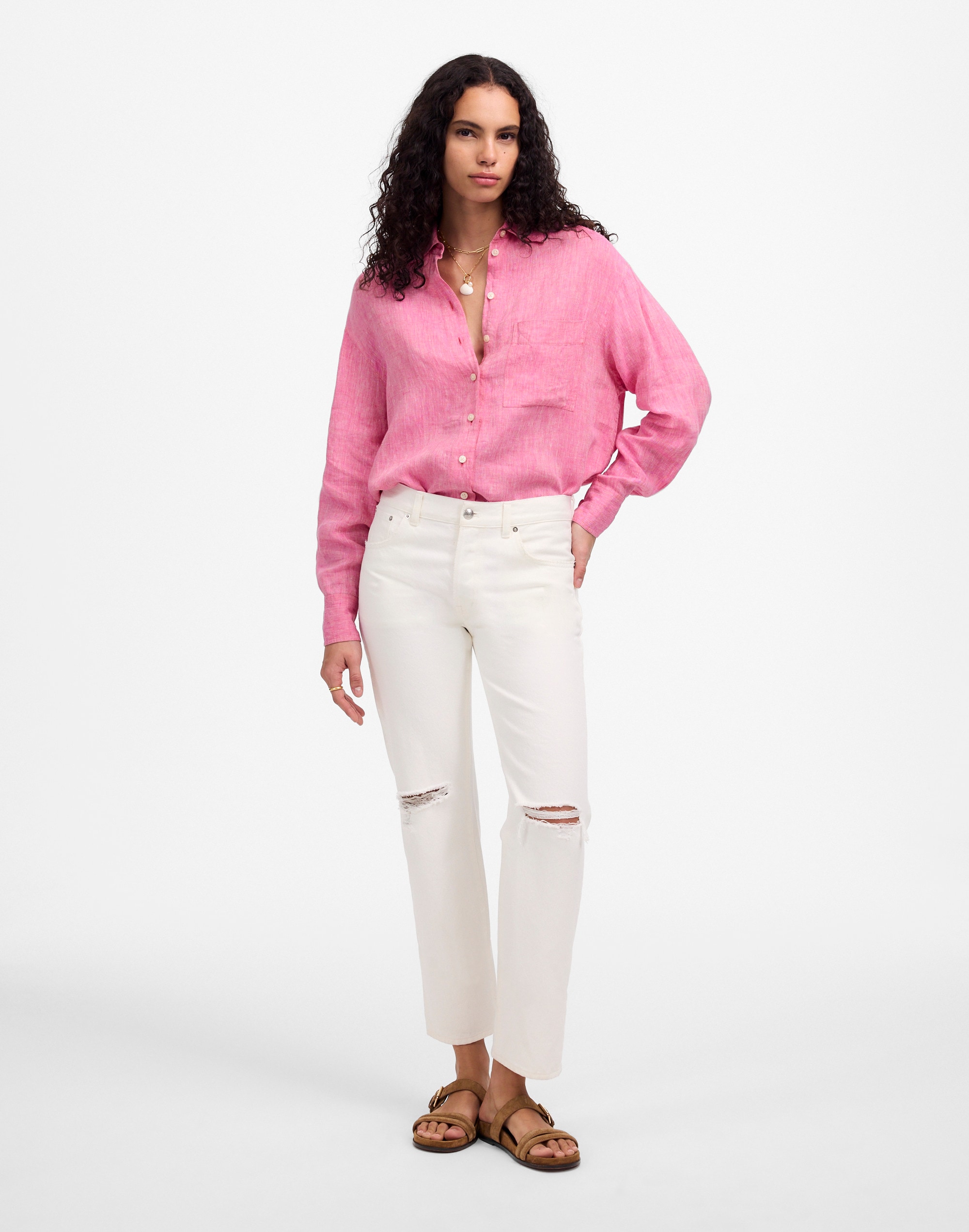 Linen Oversized Button-Up Shirt