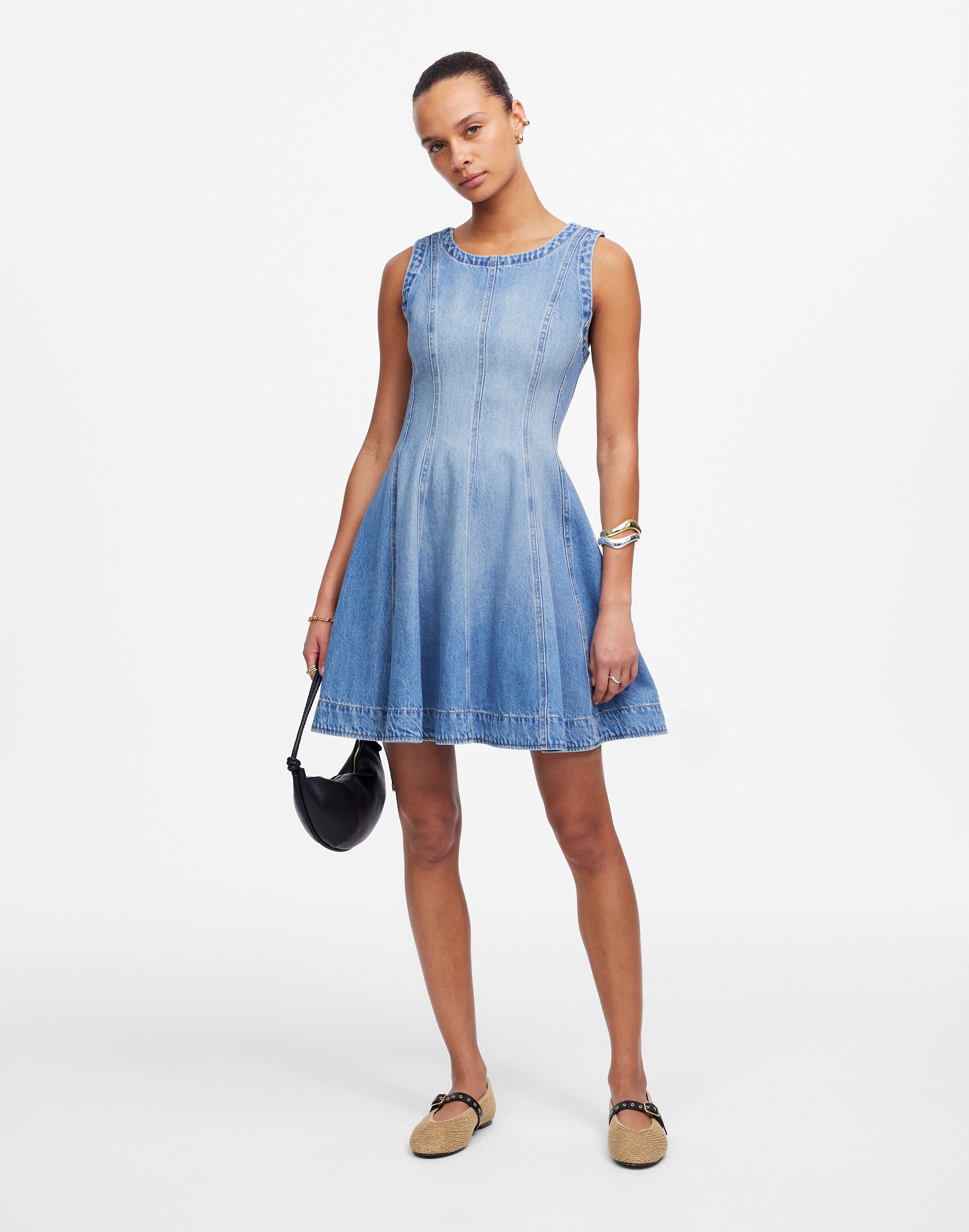 Circle Mini Dress in Mecklenburg Wash: Airy Denim Edition