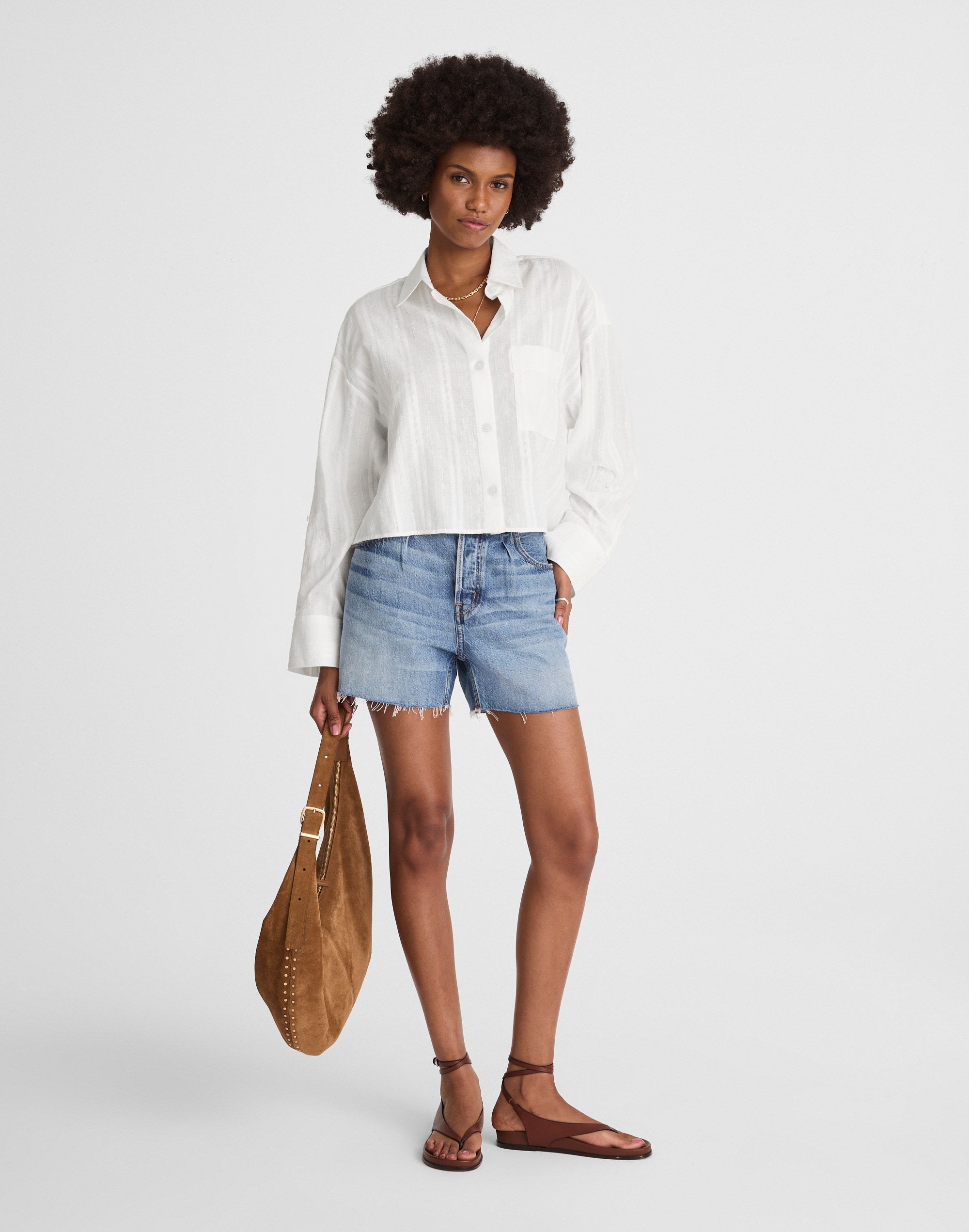 Straight-Hem Shirt in Cotton Dobby