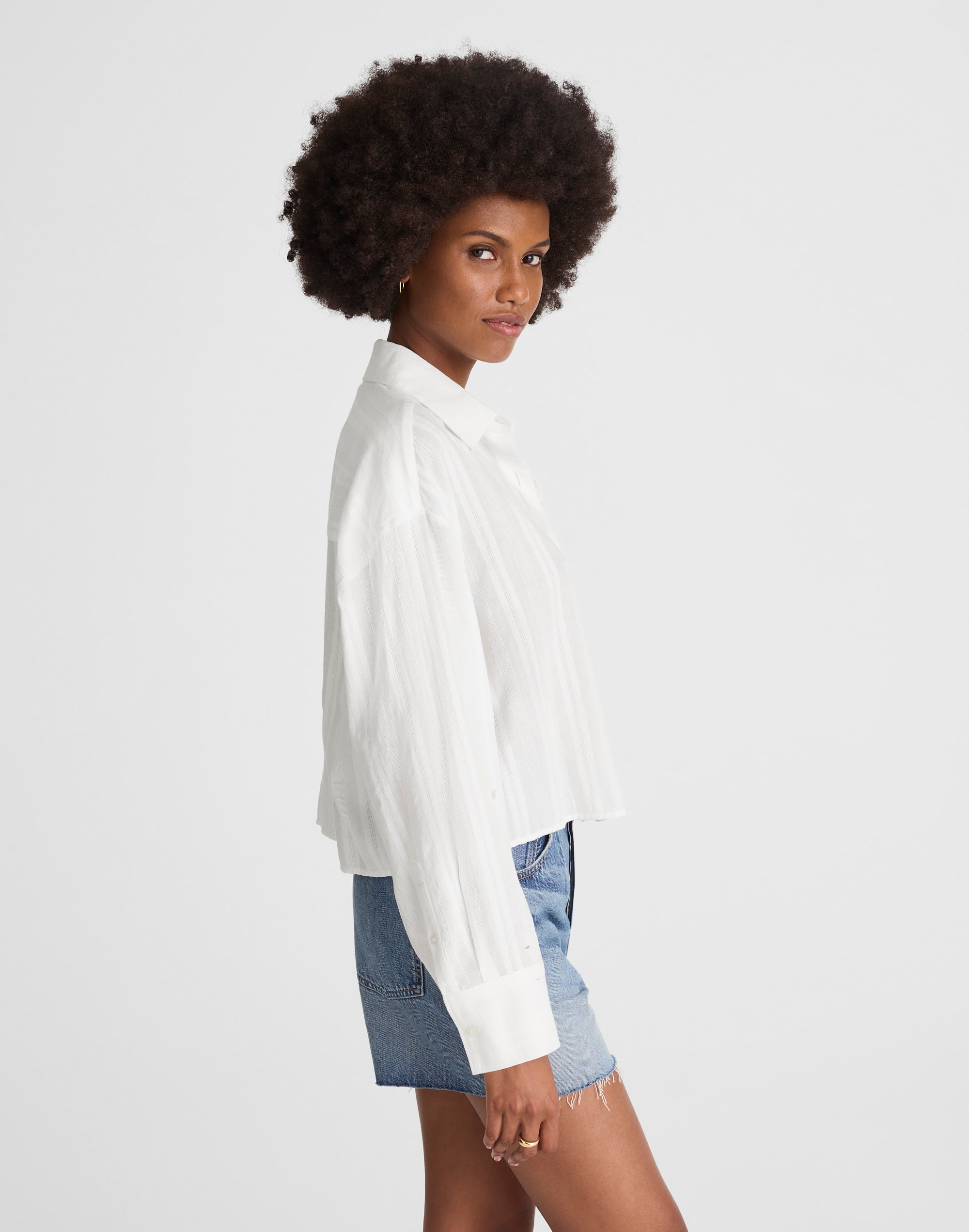 Straight-Hem Shirt in Cotton Dobby