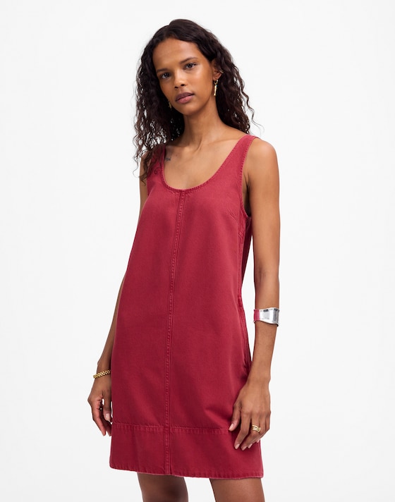 red dress denim Luna Mini LEIF Corbin Red Denim Halter Neck Mini Dress Body Women's Red Denim Dresses |