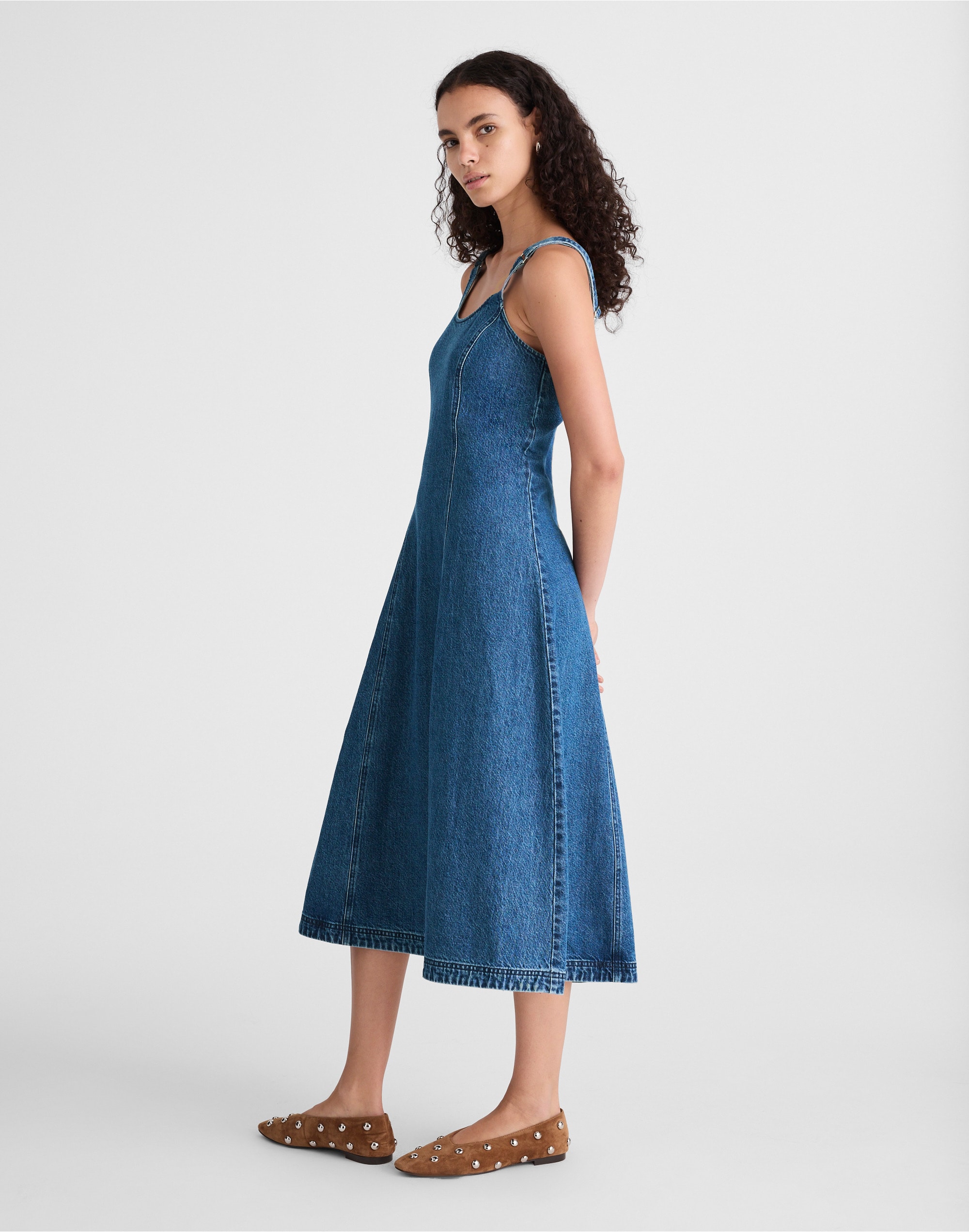Denim Scoopneck Midi Dress
