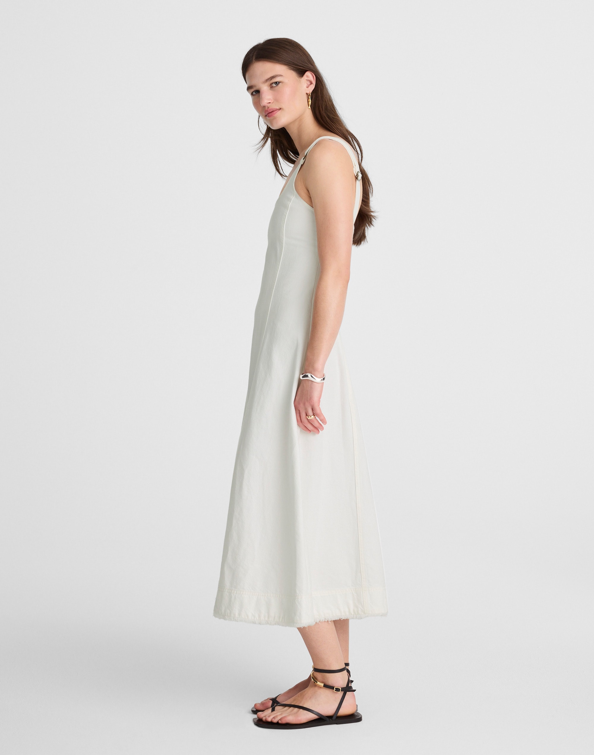 Denim Scoopneck Midi Dress in Pure White Wash Alternate Image 3