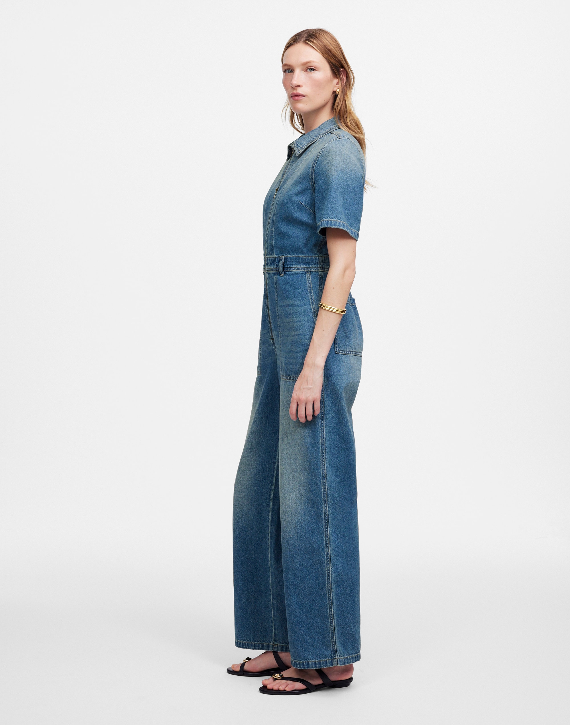 Zip-Front Denim Coveralls in Robertson Wash