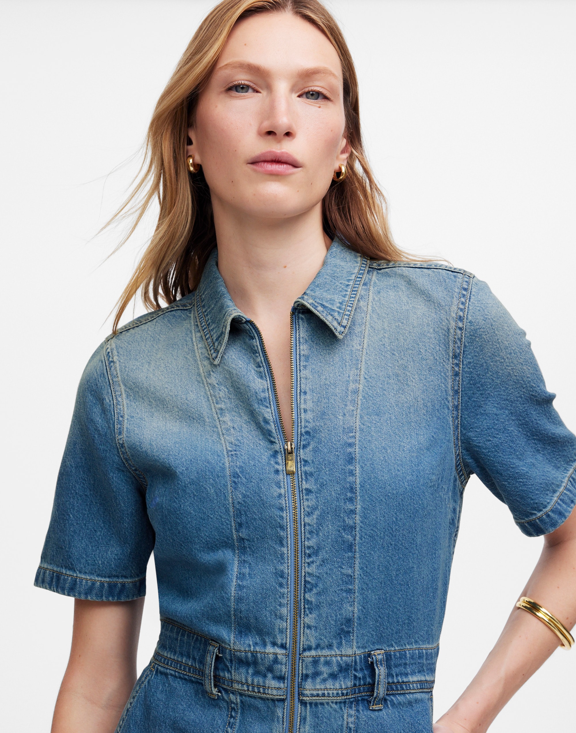 Zip-Front Denim Coveralls in Robertson Wash