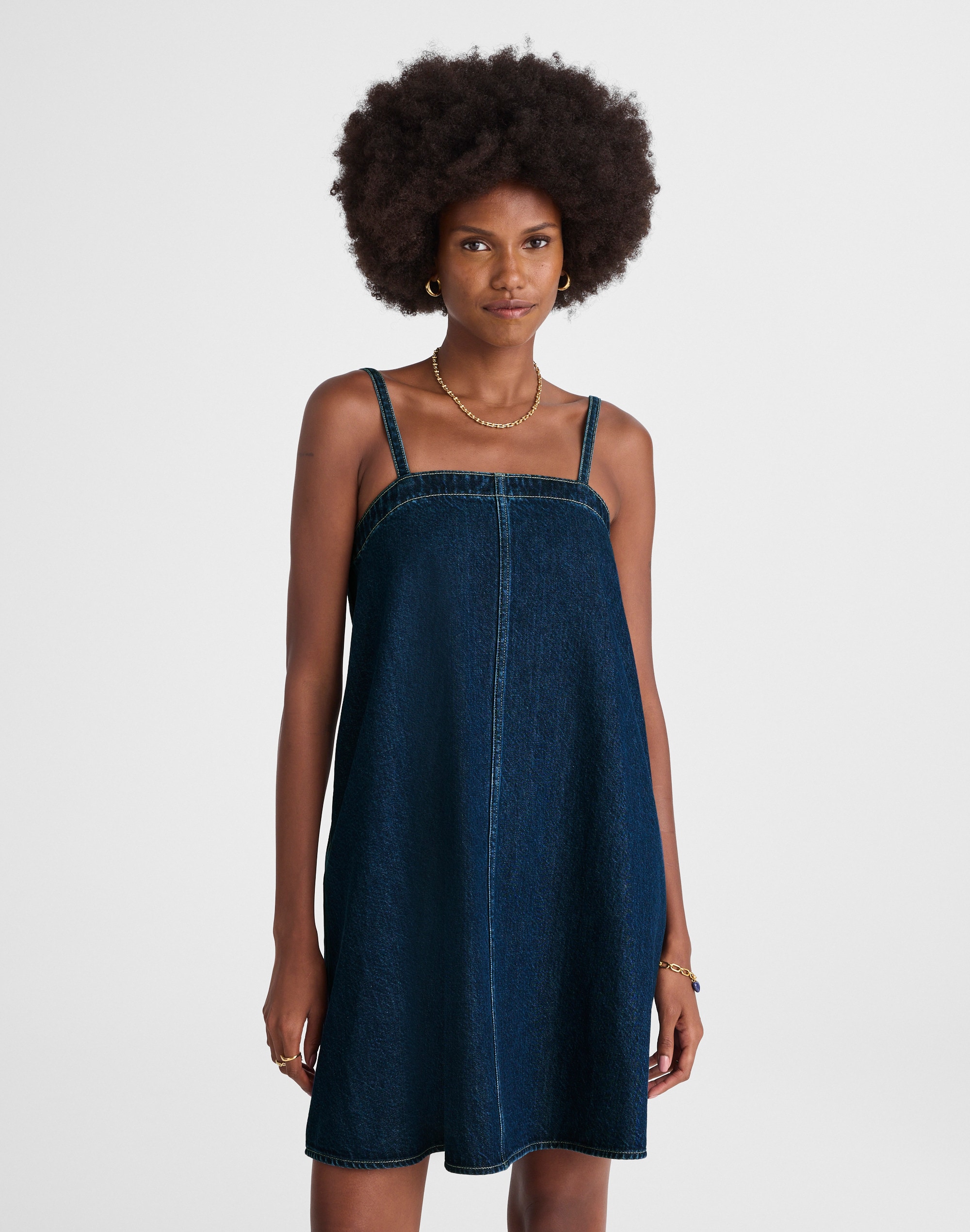 Denim A-Line Mini Dress in Bright Rinse Wash