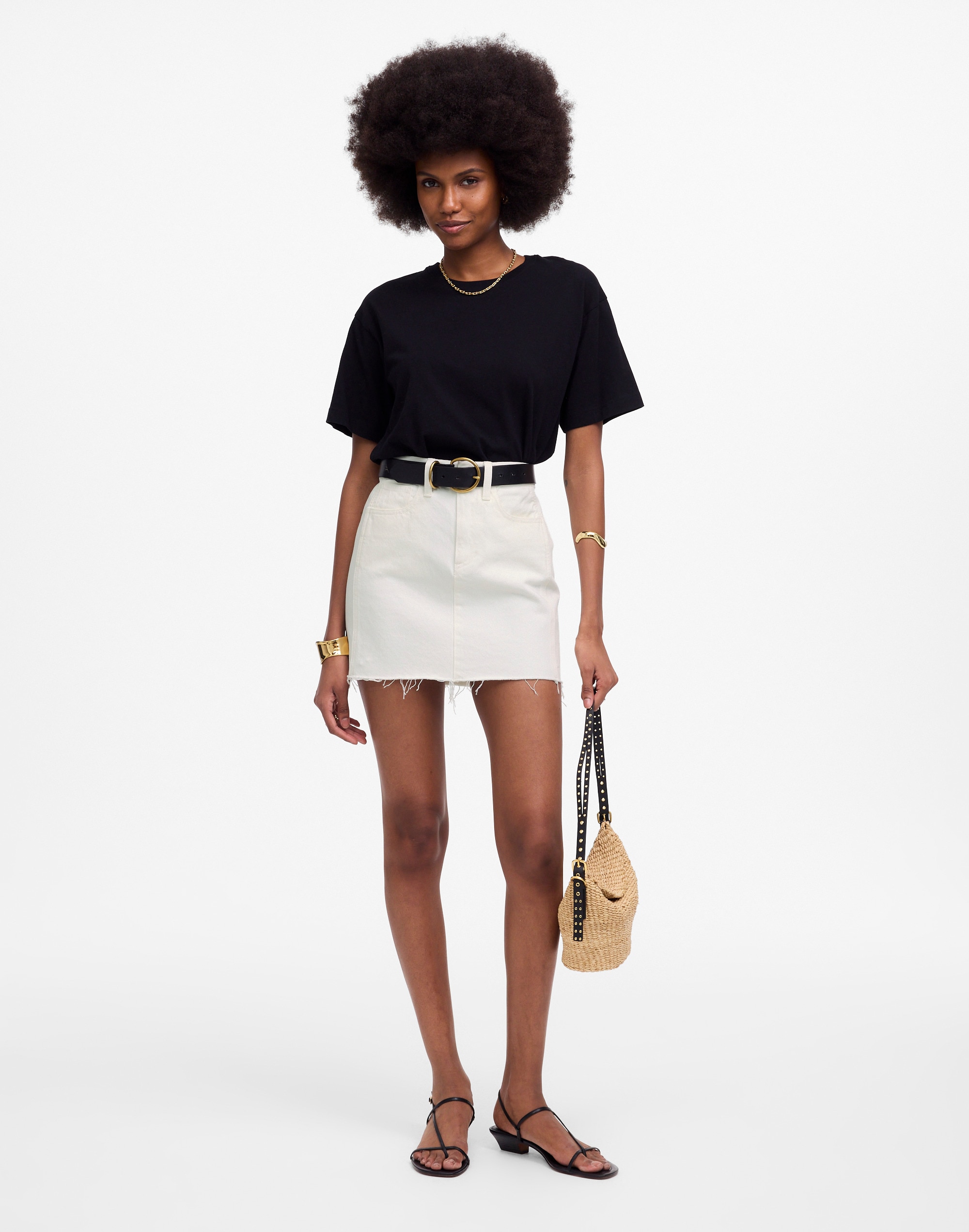 Raw-Hem Mini Skirt in Pure White