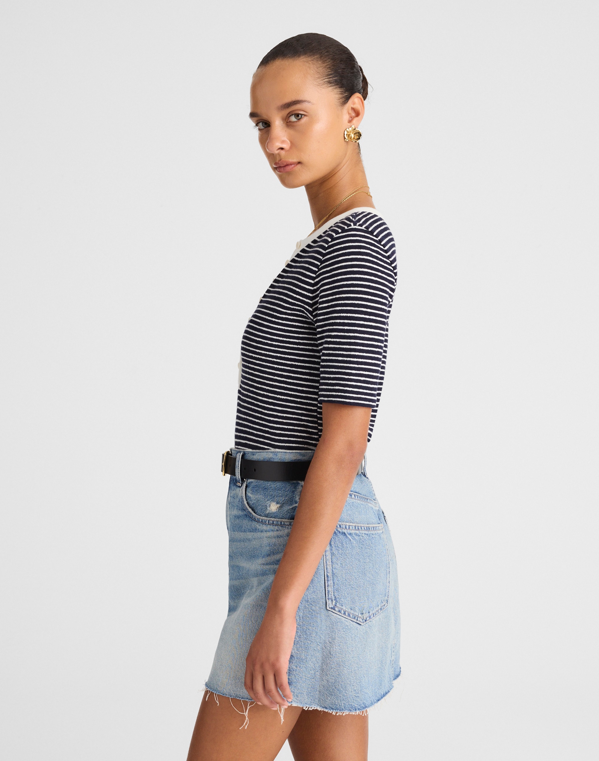 Raw-Hem Denim Mini Skirt in Kelleyville Wash