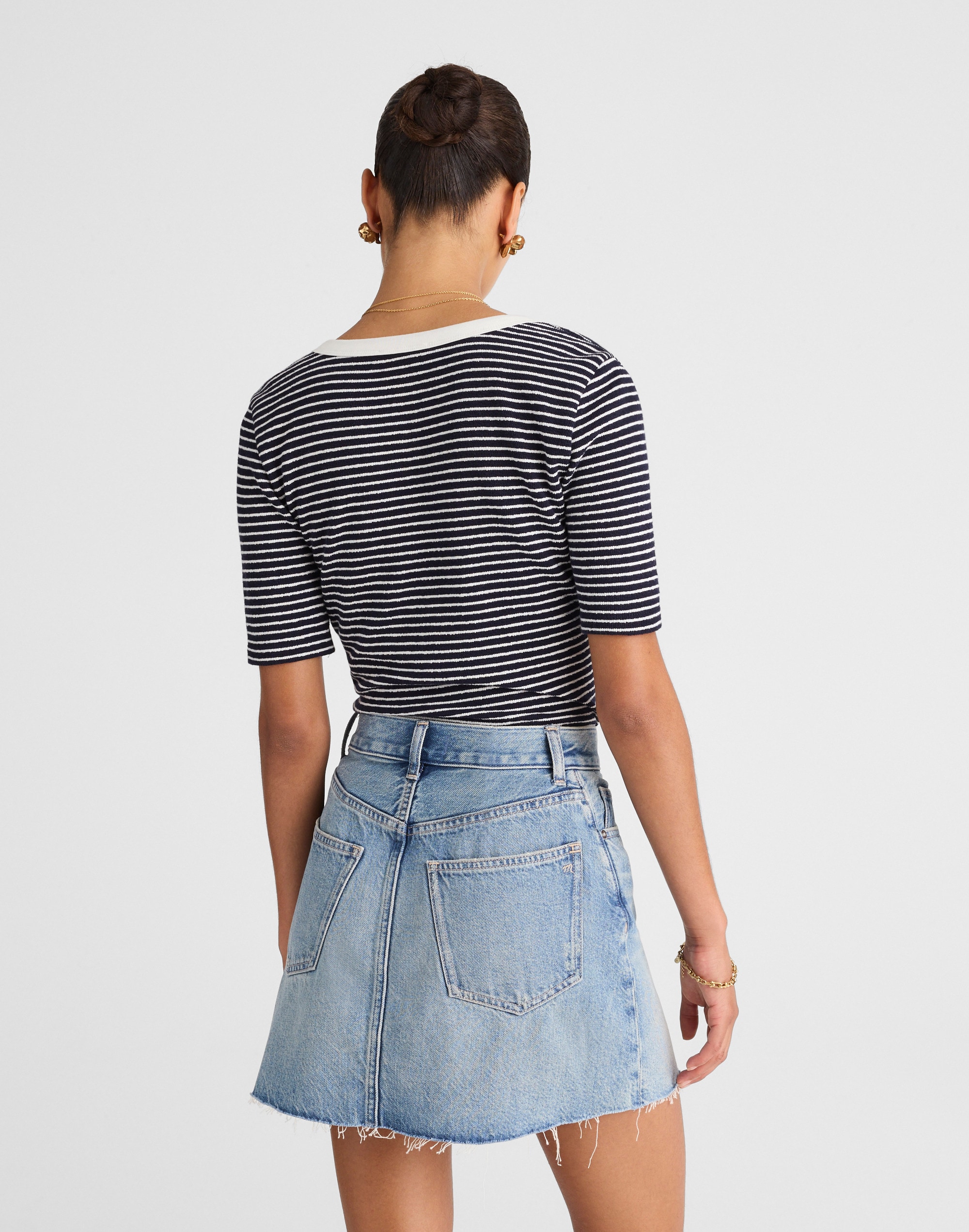 Raw-Hem Denim Mini Skirt in Kelleyville Wash
