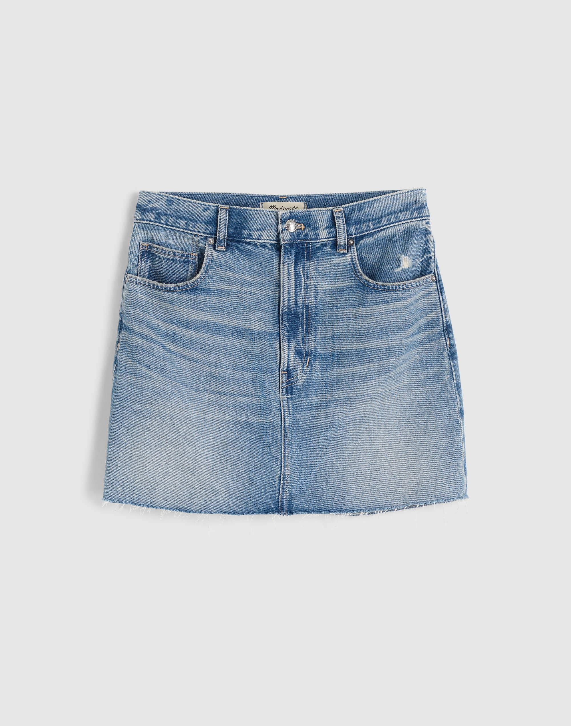 Raw-Hem Denim Mini Skirt in Kelleyville Wash