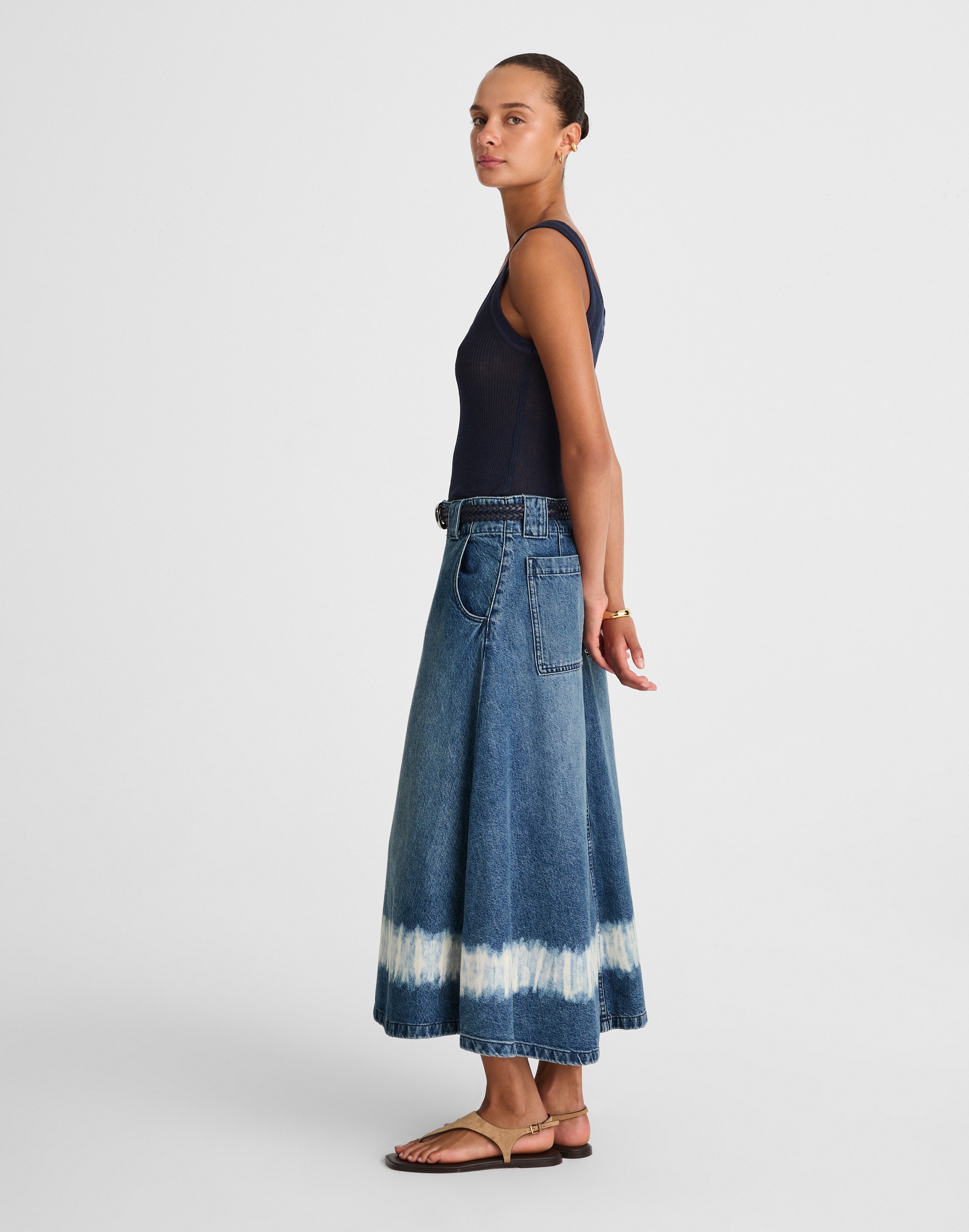 Shibori Denim A-Line Midi Skirt Alternate Image 3