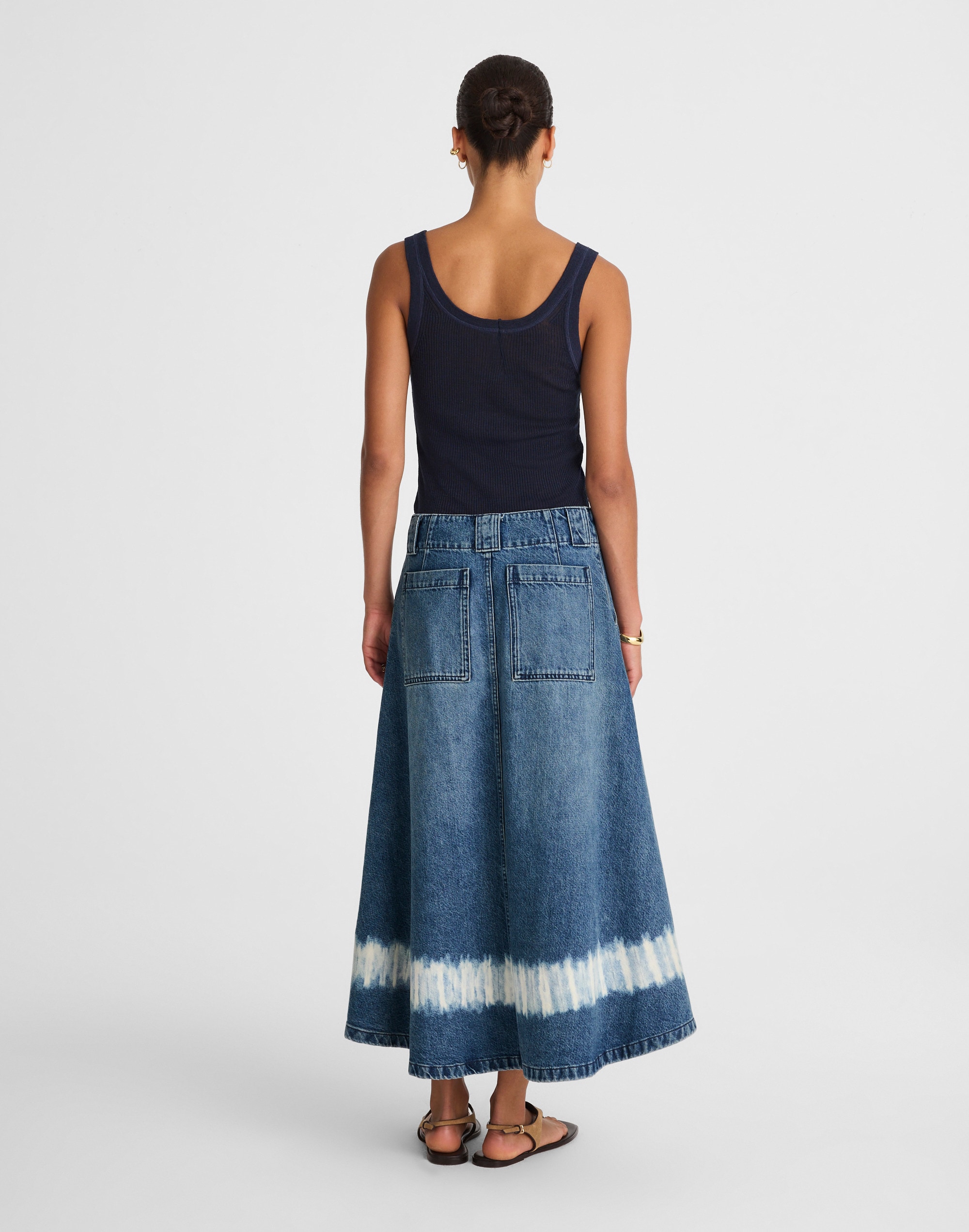 Shibori Denim A-Line Midi Skirt Alternate Image 4