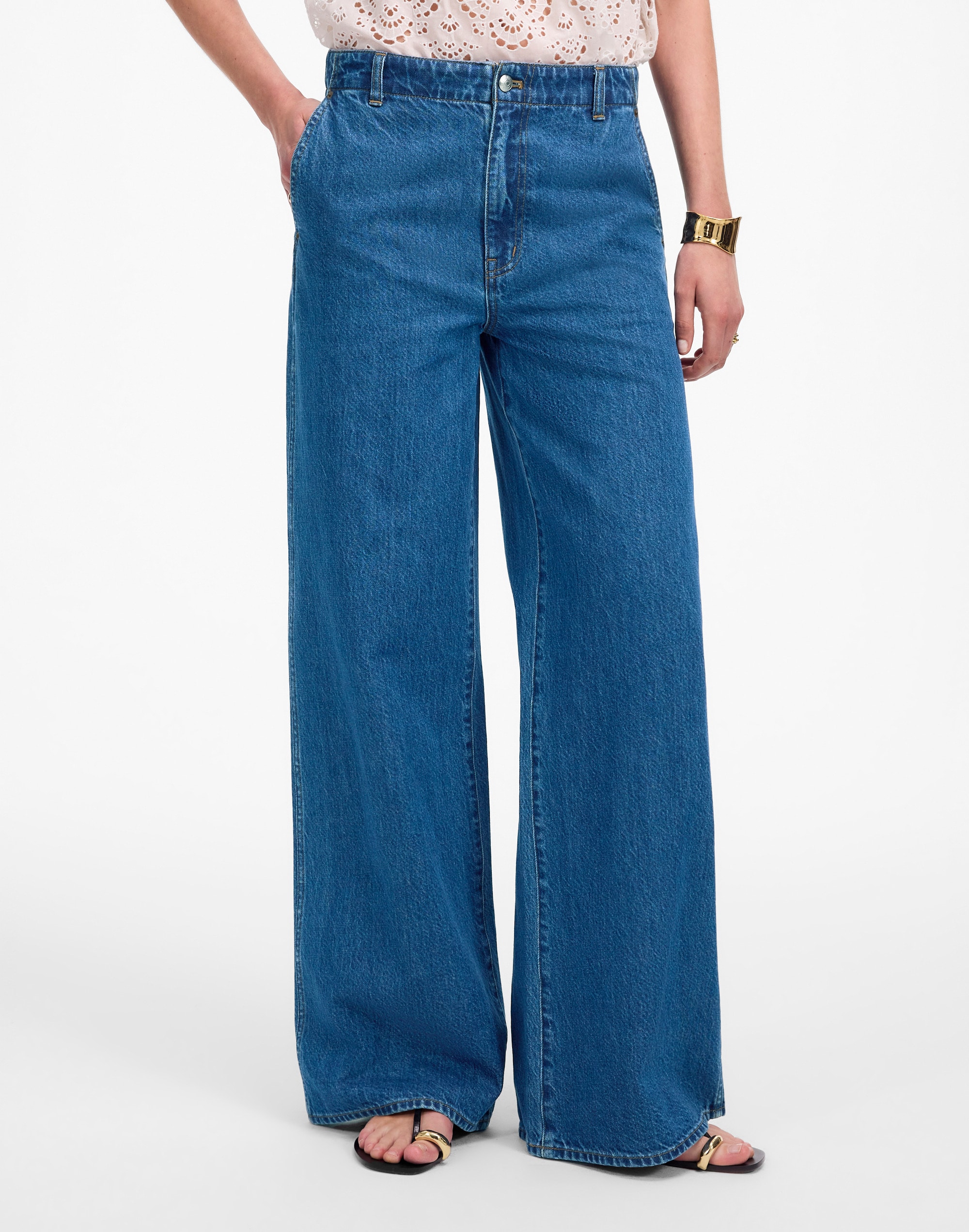 Wide-Sweep Denim Trousers in Dowe Wash