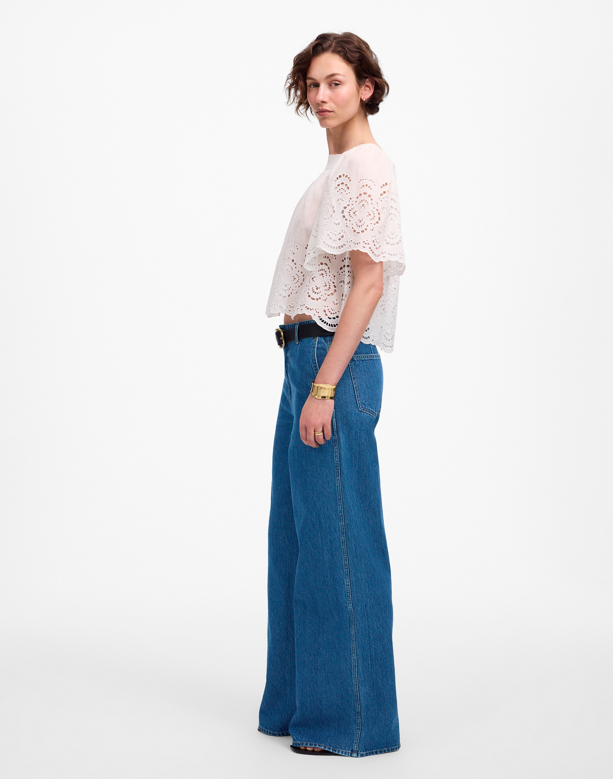Petite Wide-Sweep Denim Trousers in Dowe Wash