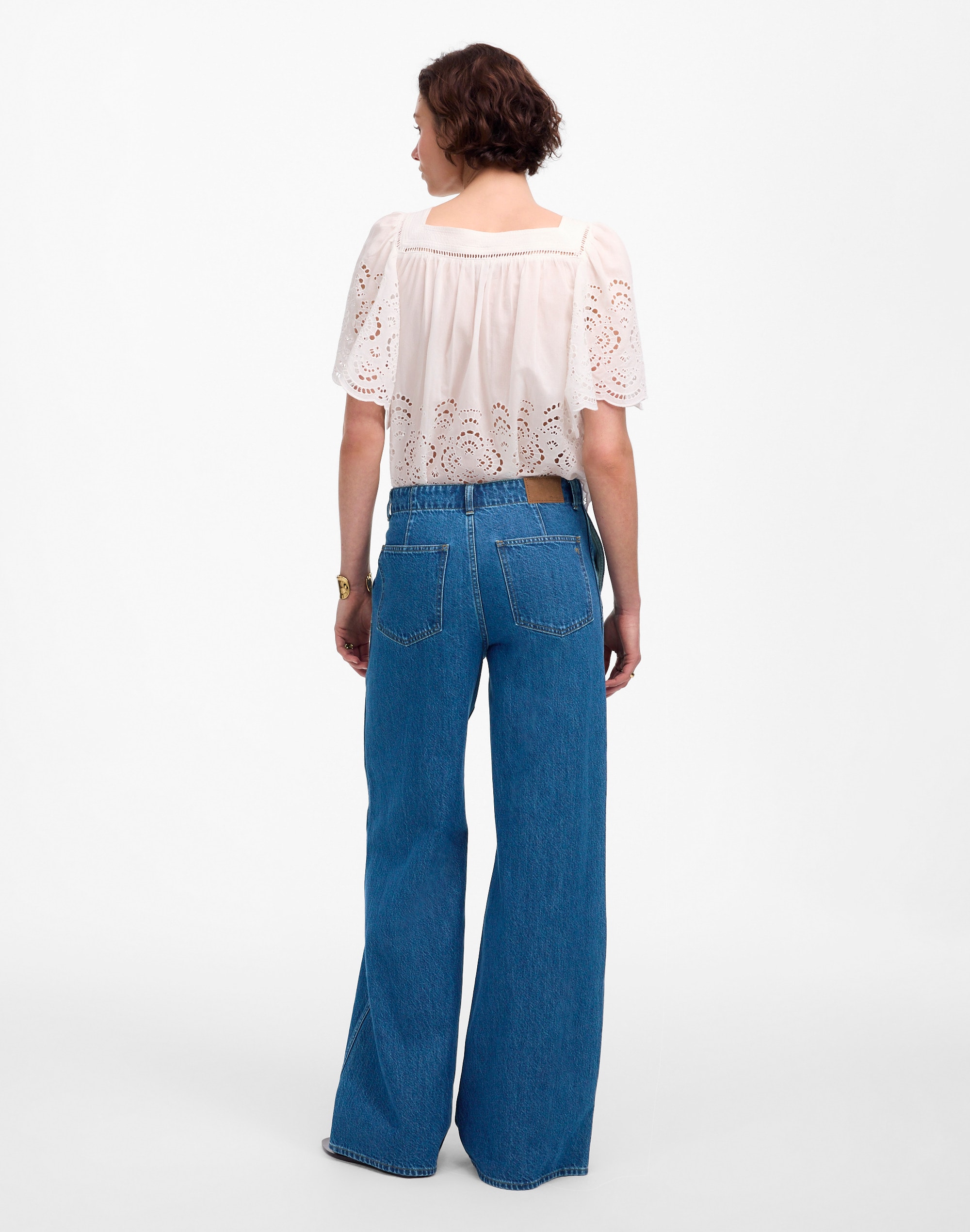 Petite Wide-Sweep Denim Trousers in Dowe Wash