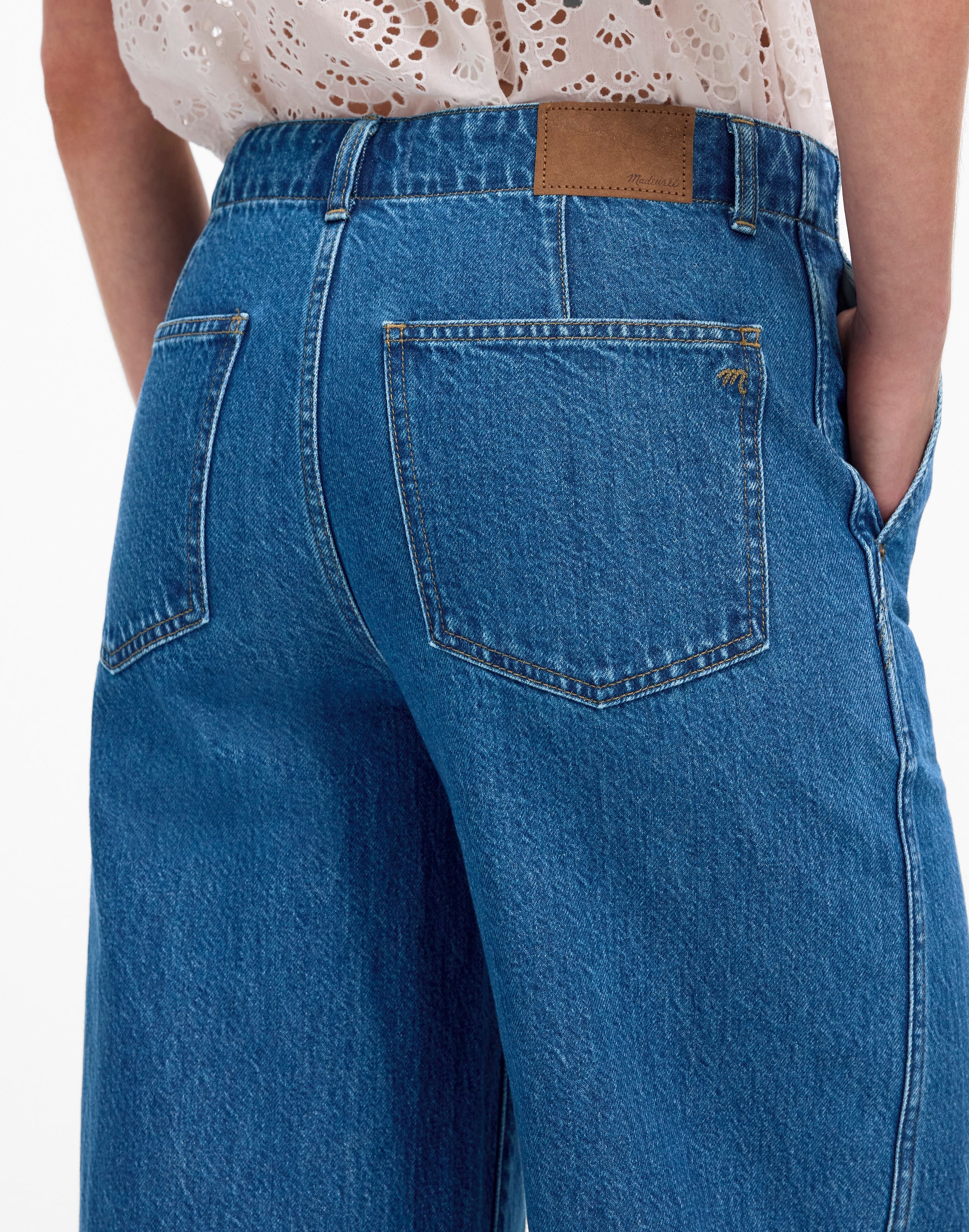 Petite Wide-Sweep Denim Trousers in Dowe Wash