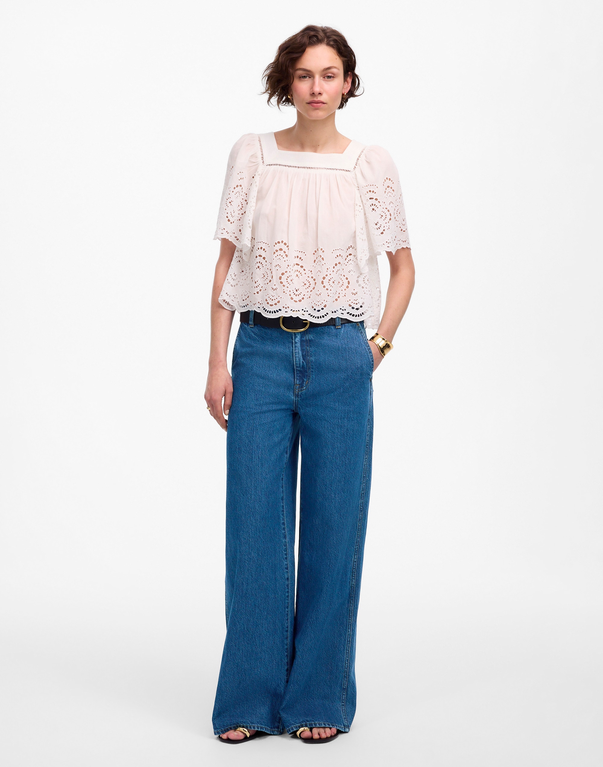Petite Wide-Sweep Denim Trousers in Dowe Wash