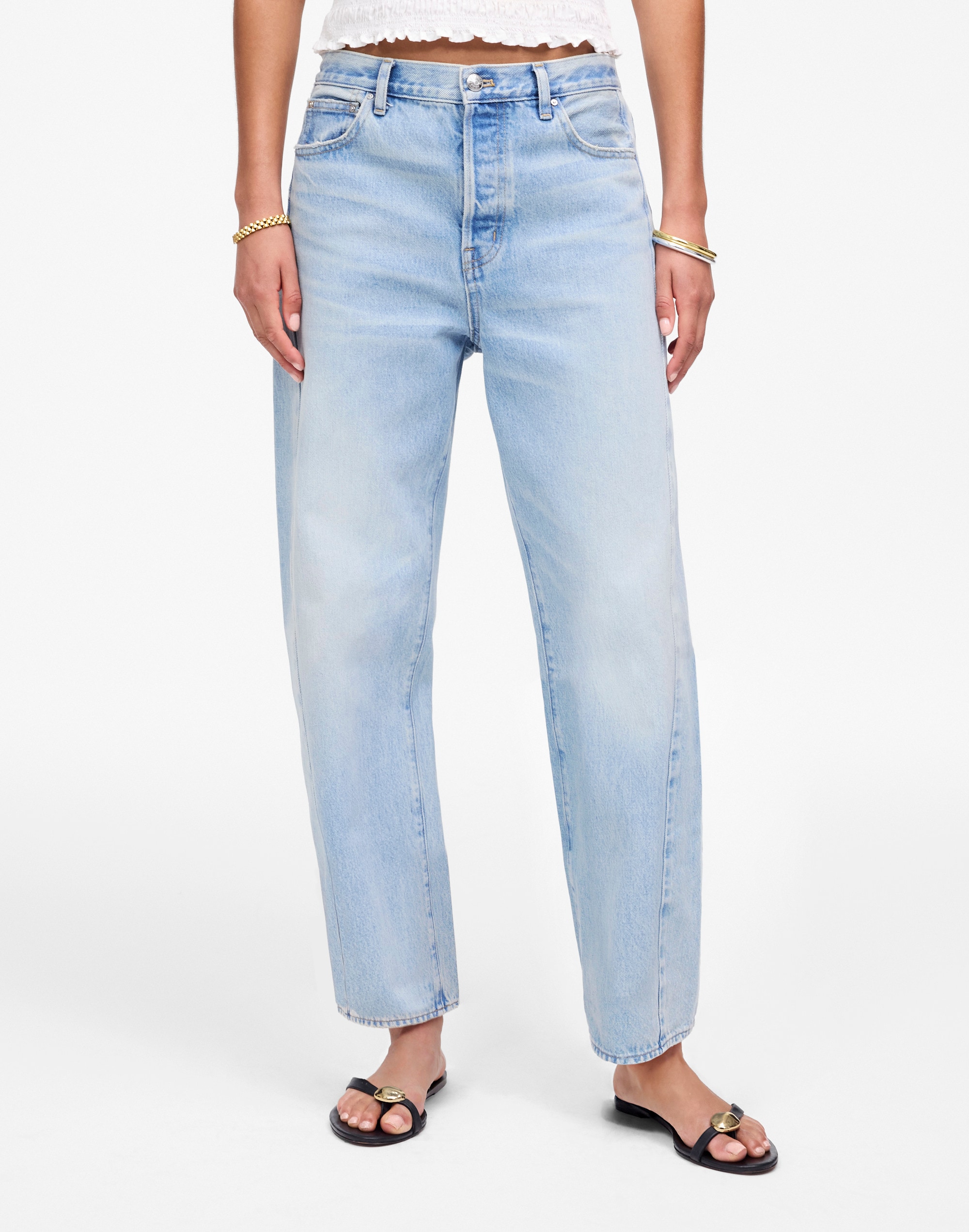 Petite Pieced Barrel-Leg Jeans