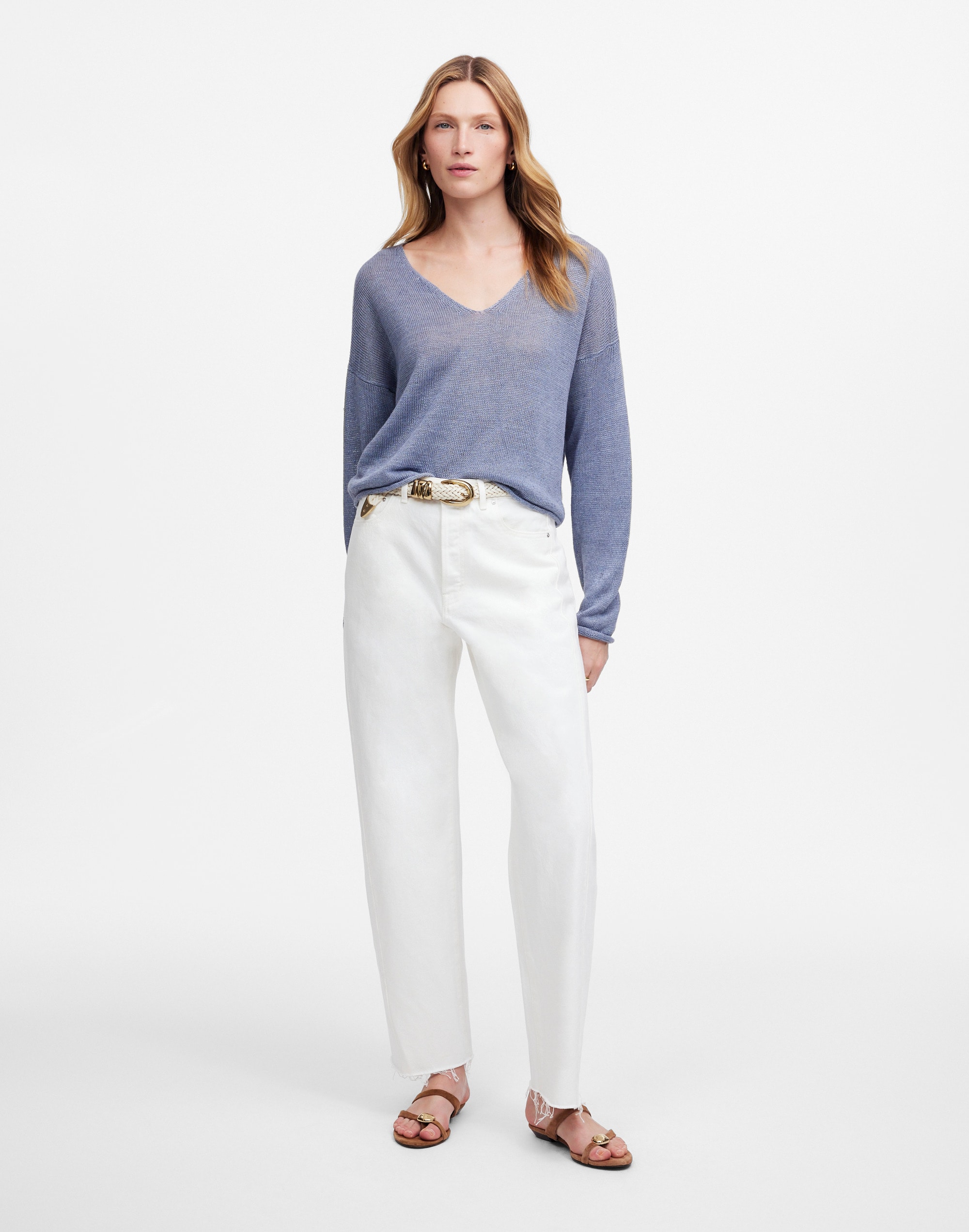 pieced barrel-leg jeans in tile white