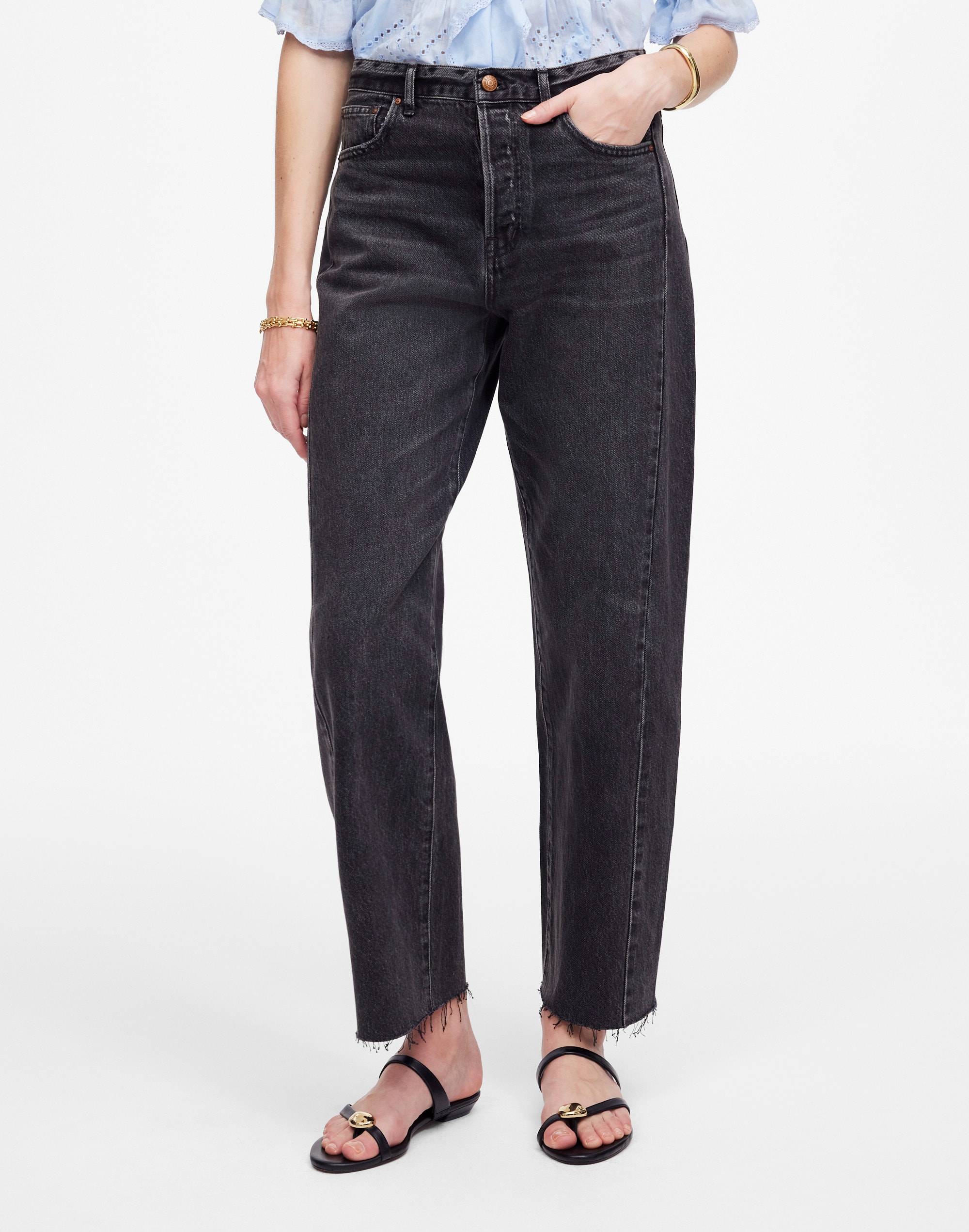 Petite Pieced Barrel-Leg Jeans