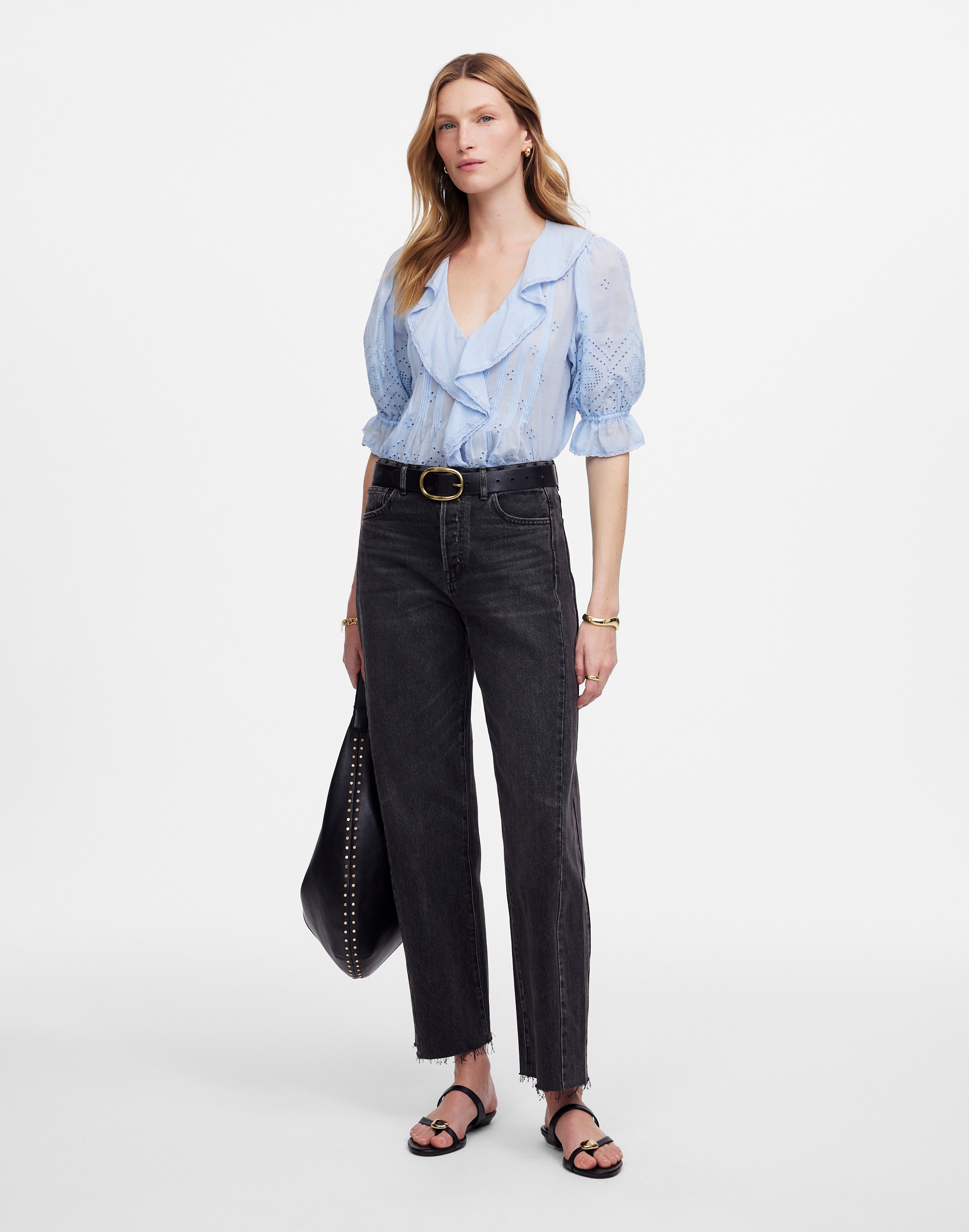 Petite Pieced Barrel-Leg Jeans