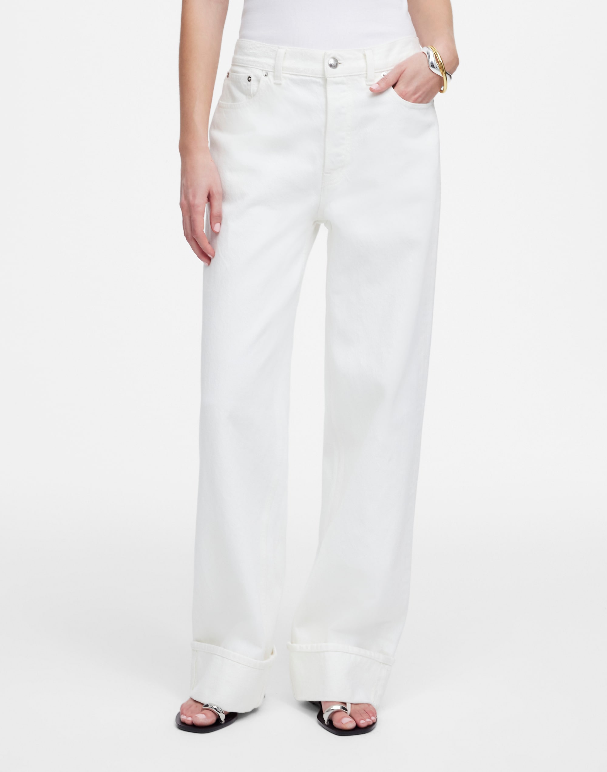 Petite Low-Slung Baggy Jeans in Pure White Alternate Image 1