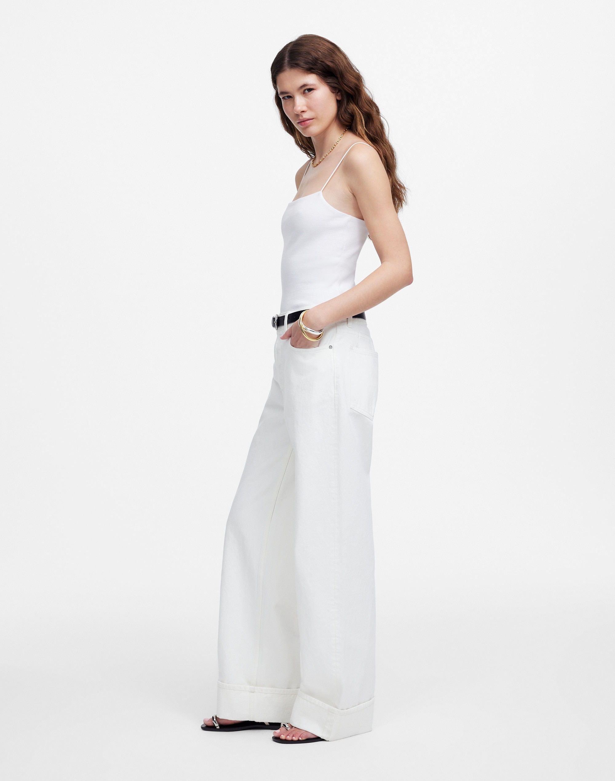 Petite Low-Slung Baggy Jeans in Pure White Alternate Image 3