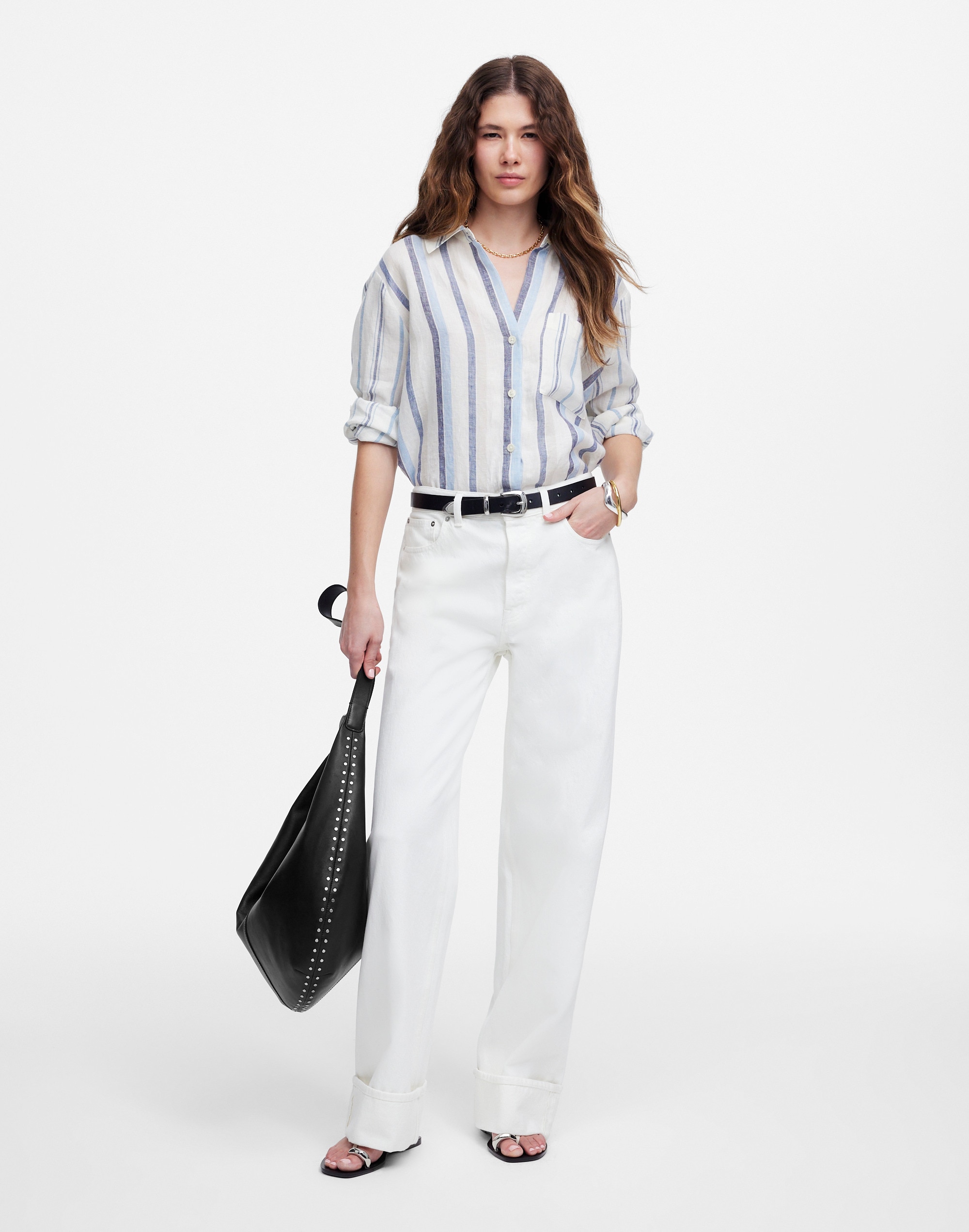 low-slung baggy jeans in pure white