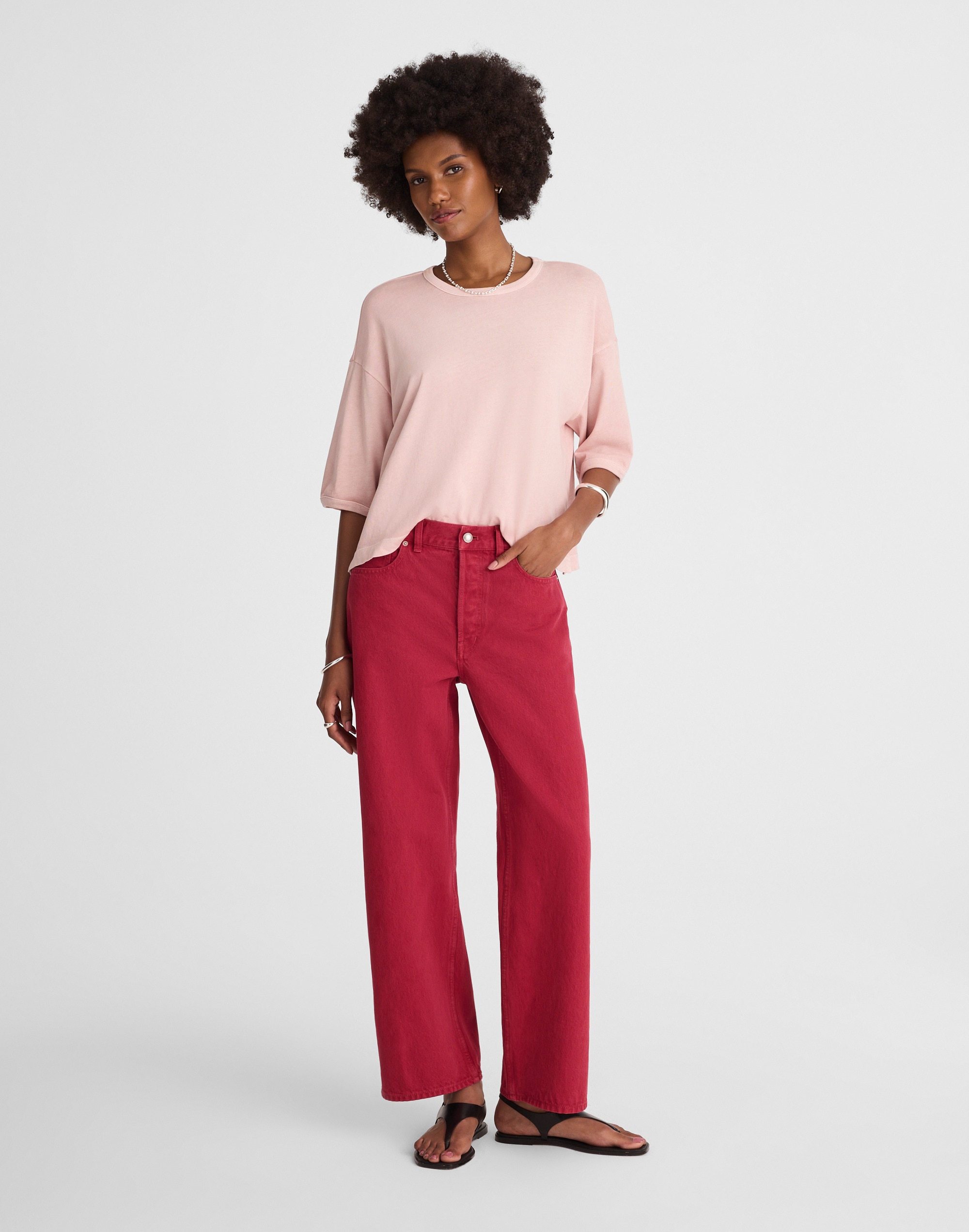 low-slung baggy crop jeans in garment-dyed denim