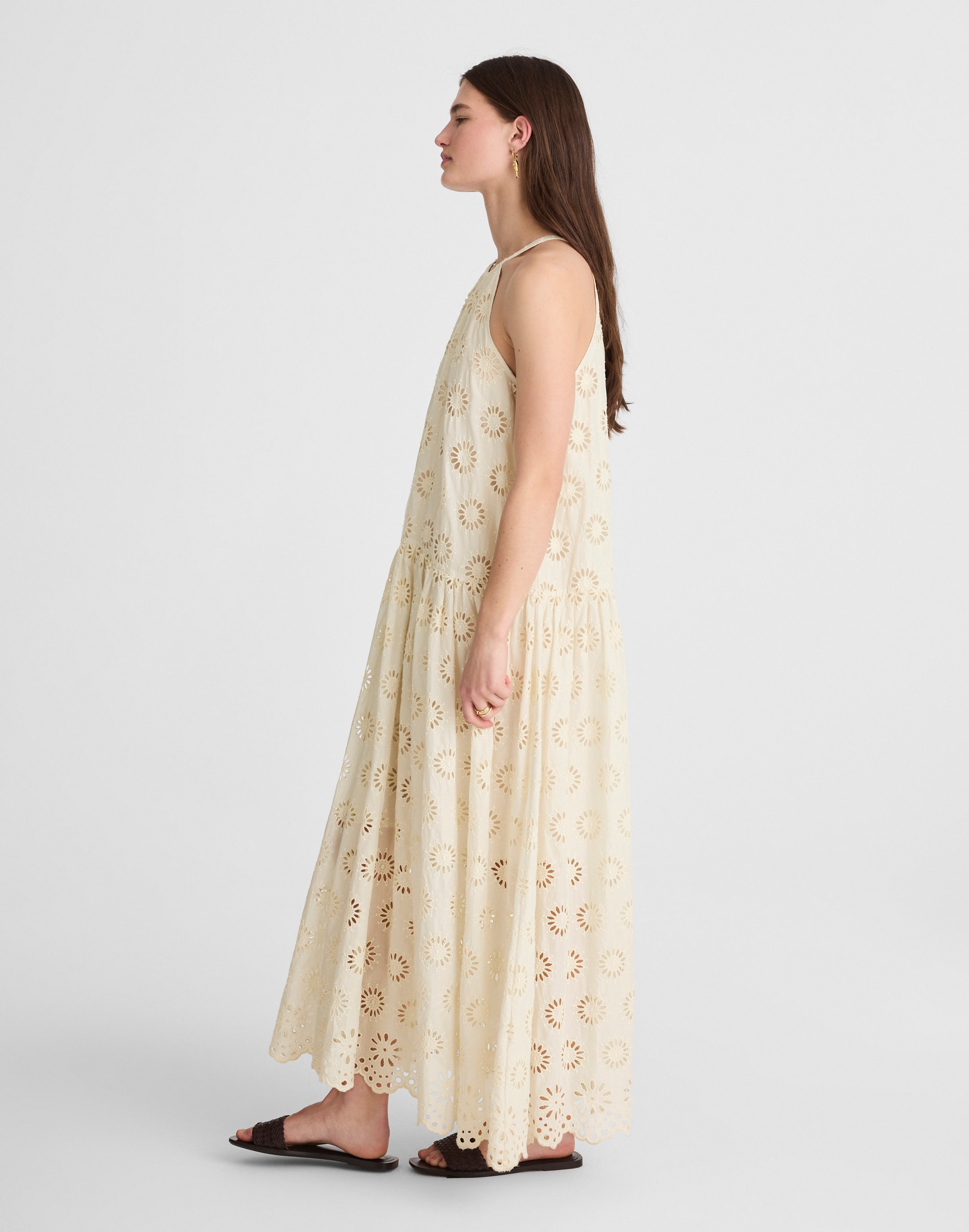 Embroidered Drop-Waist Maxi Dress