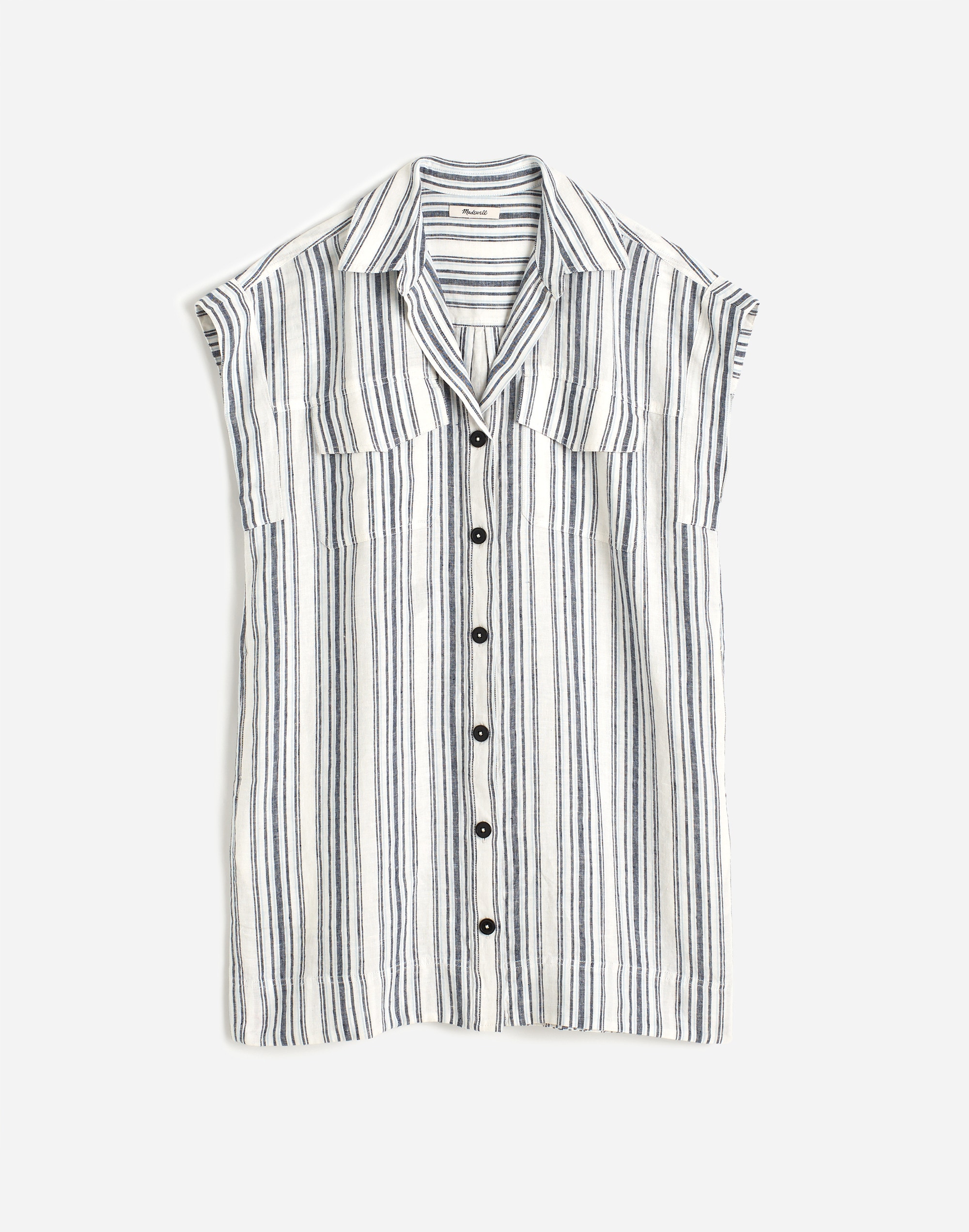 Utility Short-Sleeve Mini Shirtdress in 100% Linen