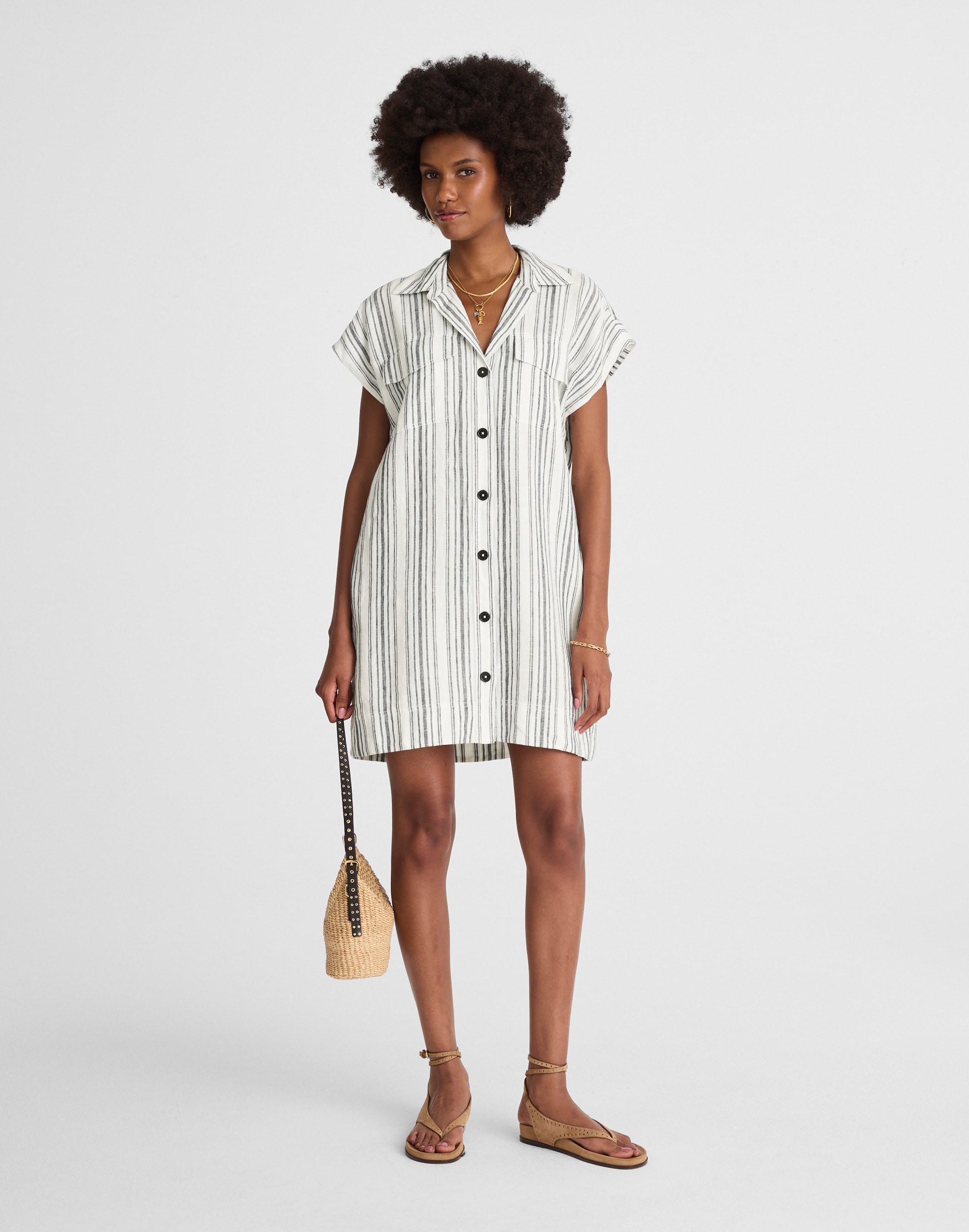 Striped Utility Shirtdress in 100% Linen