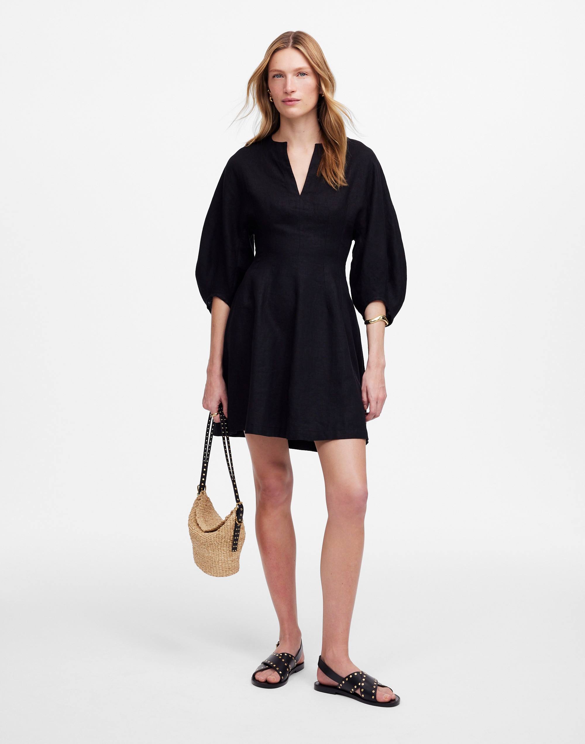 splitneck mini dress in 100% linen