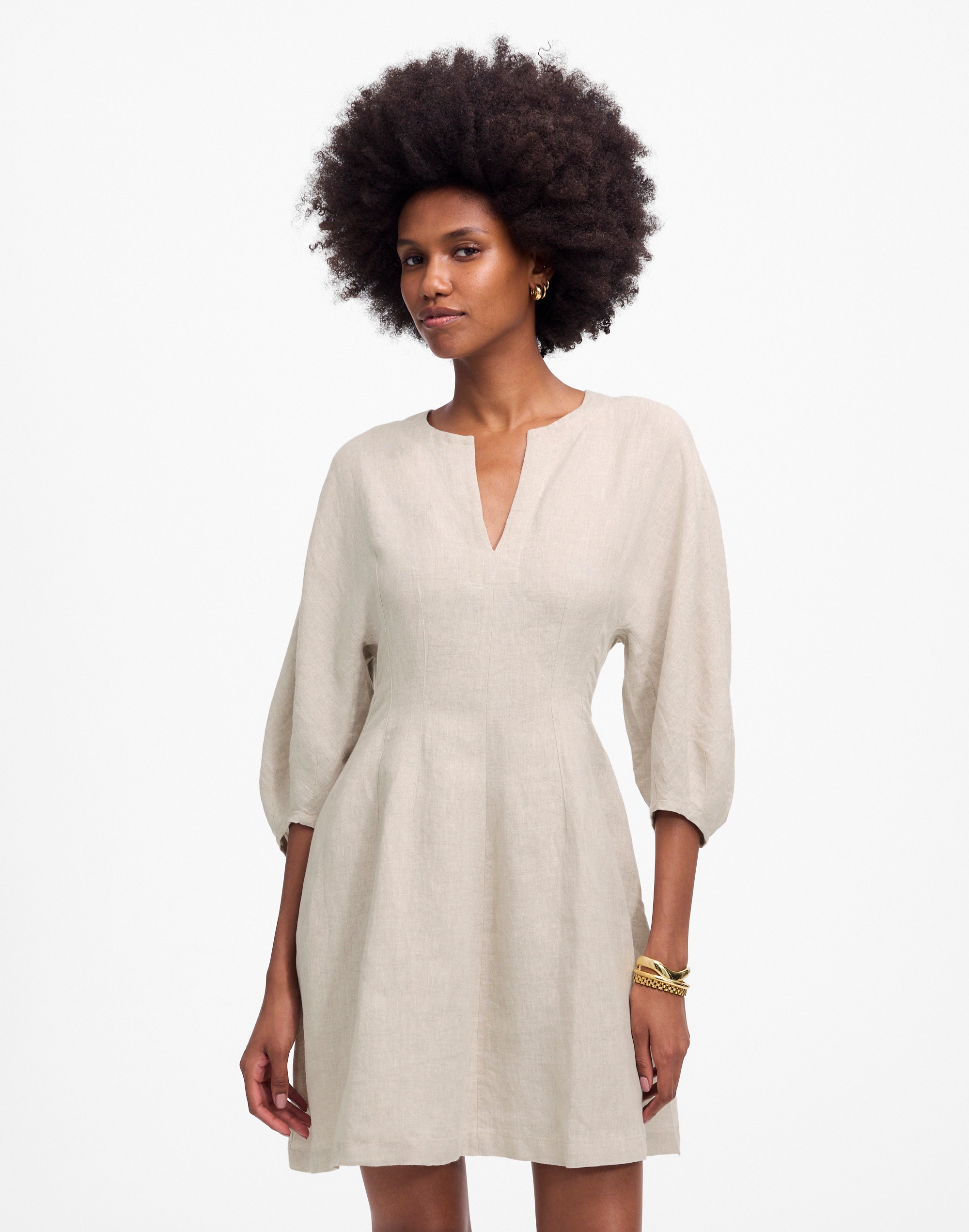 Splitneck Mini Dress in 100% Linen