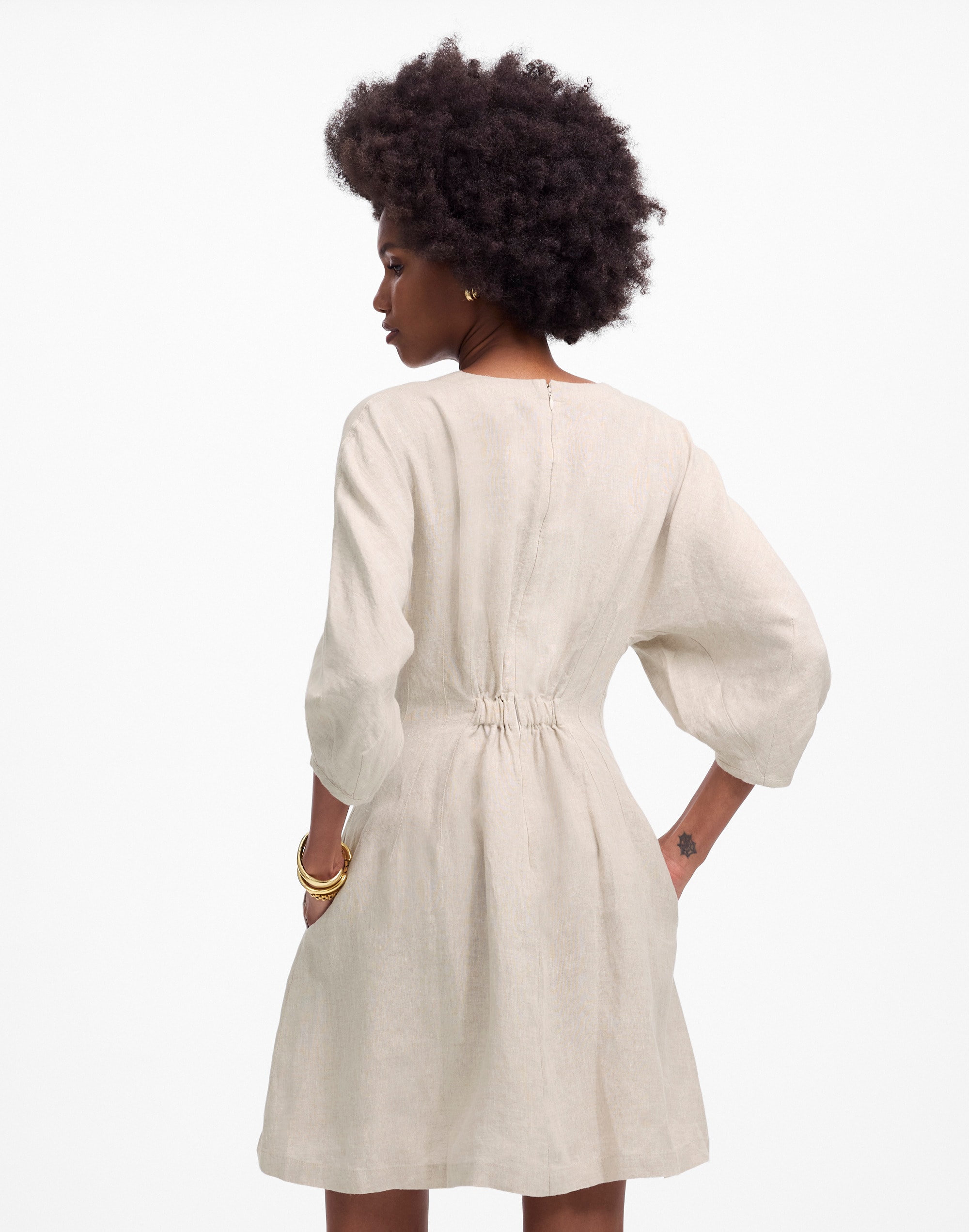 Splitneck Mini Dress in 100% Linen