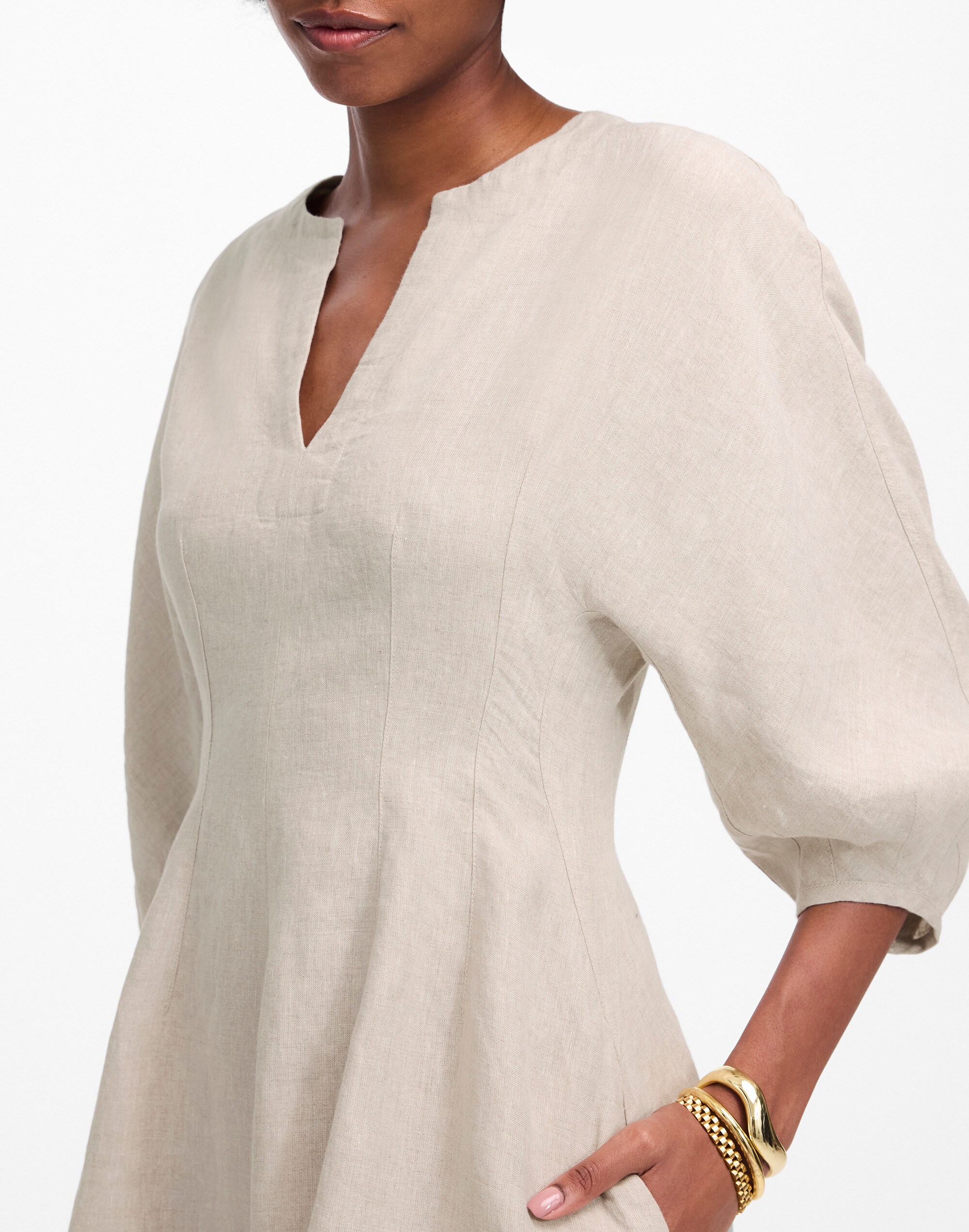 Splitneck Mini Dress in 100% Linen