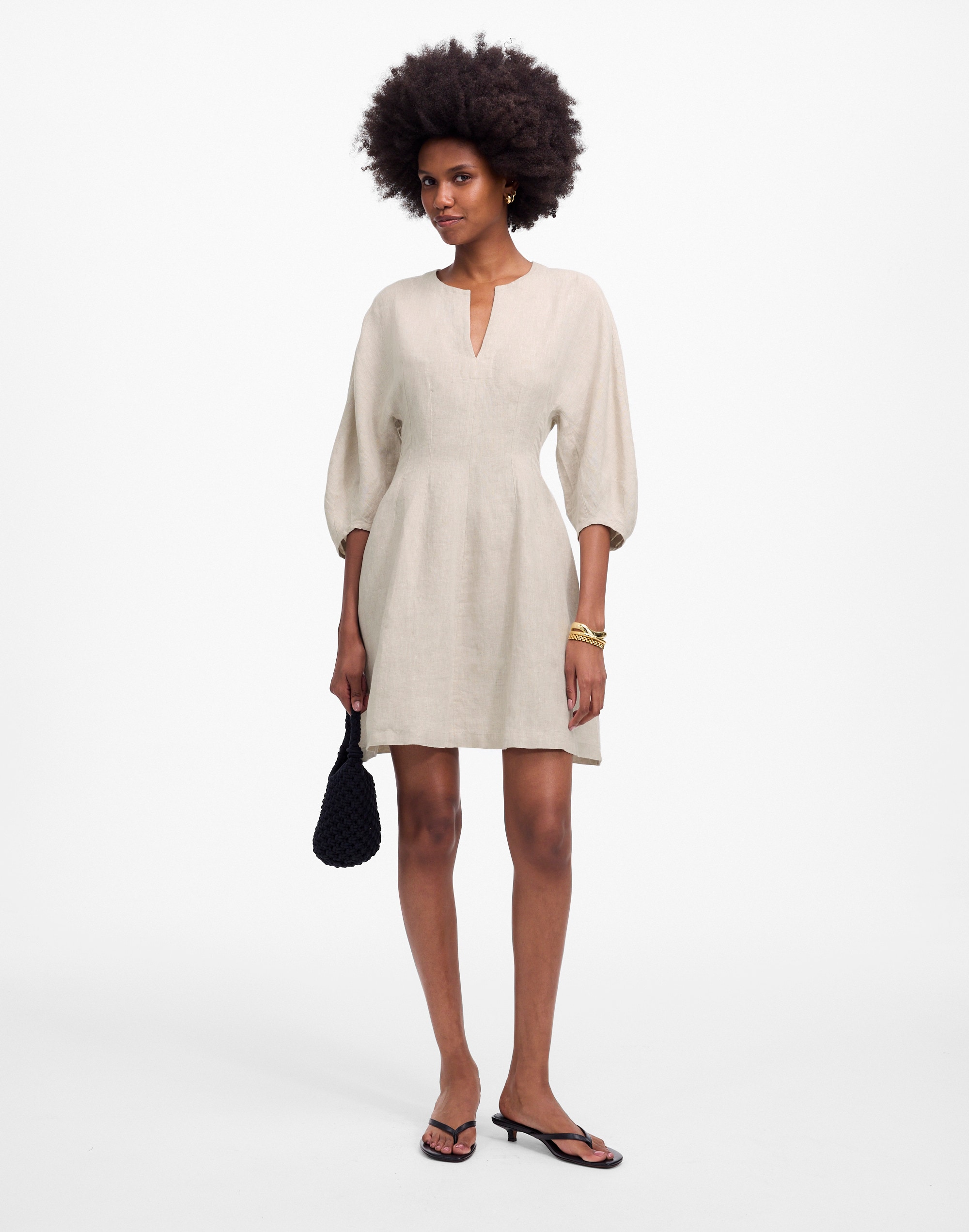 Splitneck Mini Dress in 100% Linen