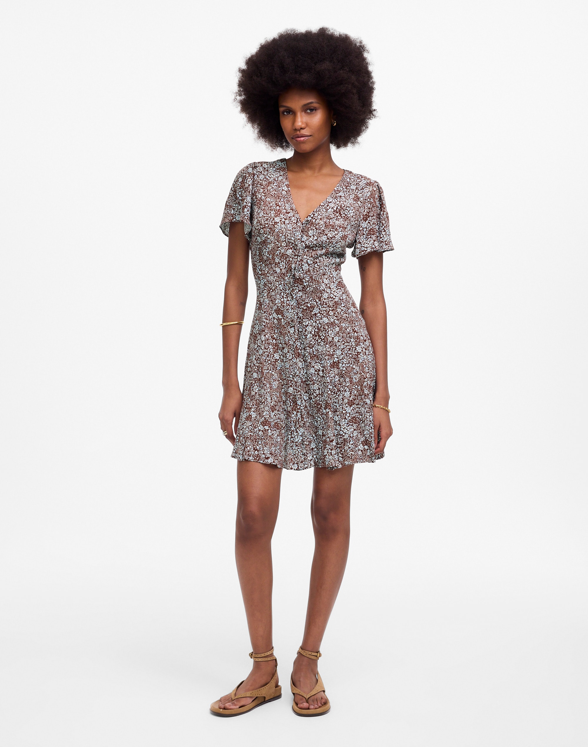 Button-Front Mini Dress in Floral