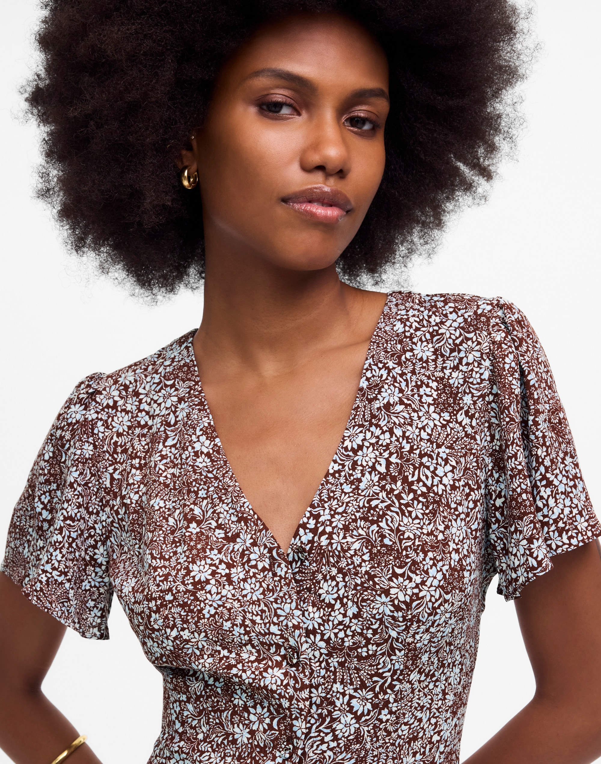 Button-Front Mini Dress in Floral