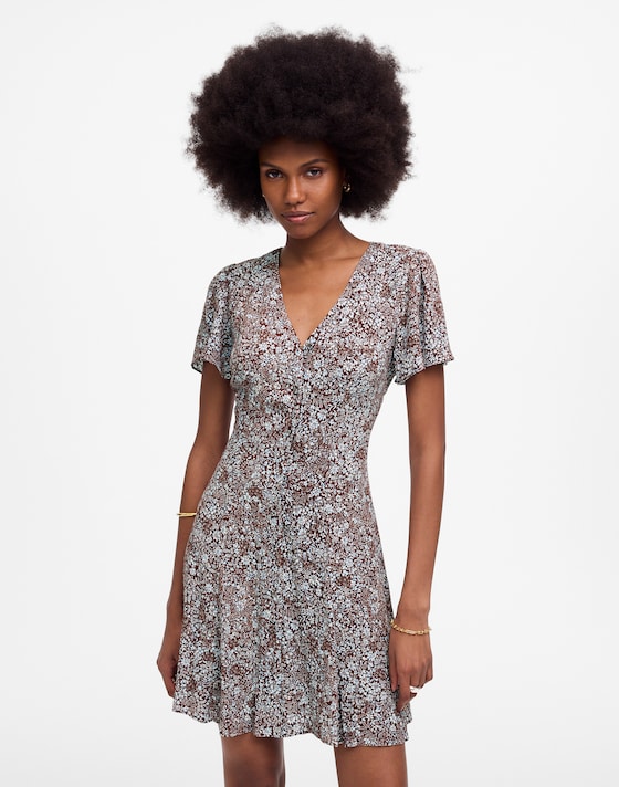 mini dress with button front Lennox Down Denim Blue / S Featuring a unique asymmetric button front design and flattering bodycon style The Keira Collared Button-Front Mini