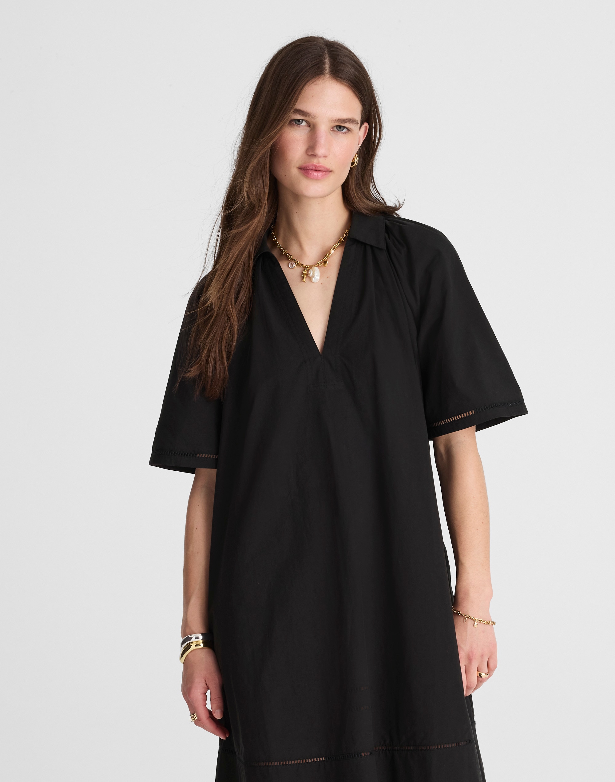 Poplin Splitneck Mini Shirtdress