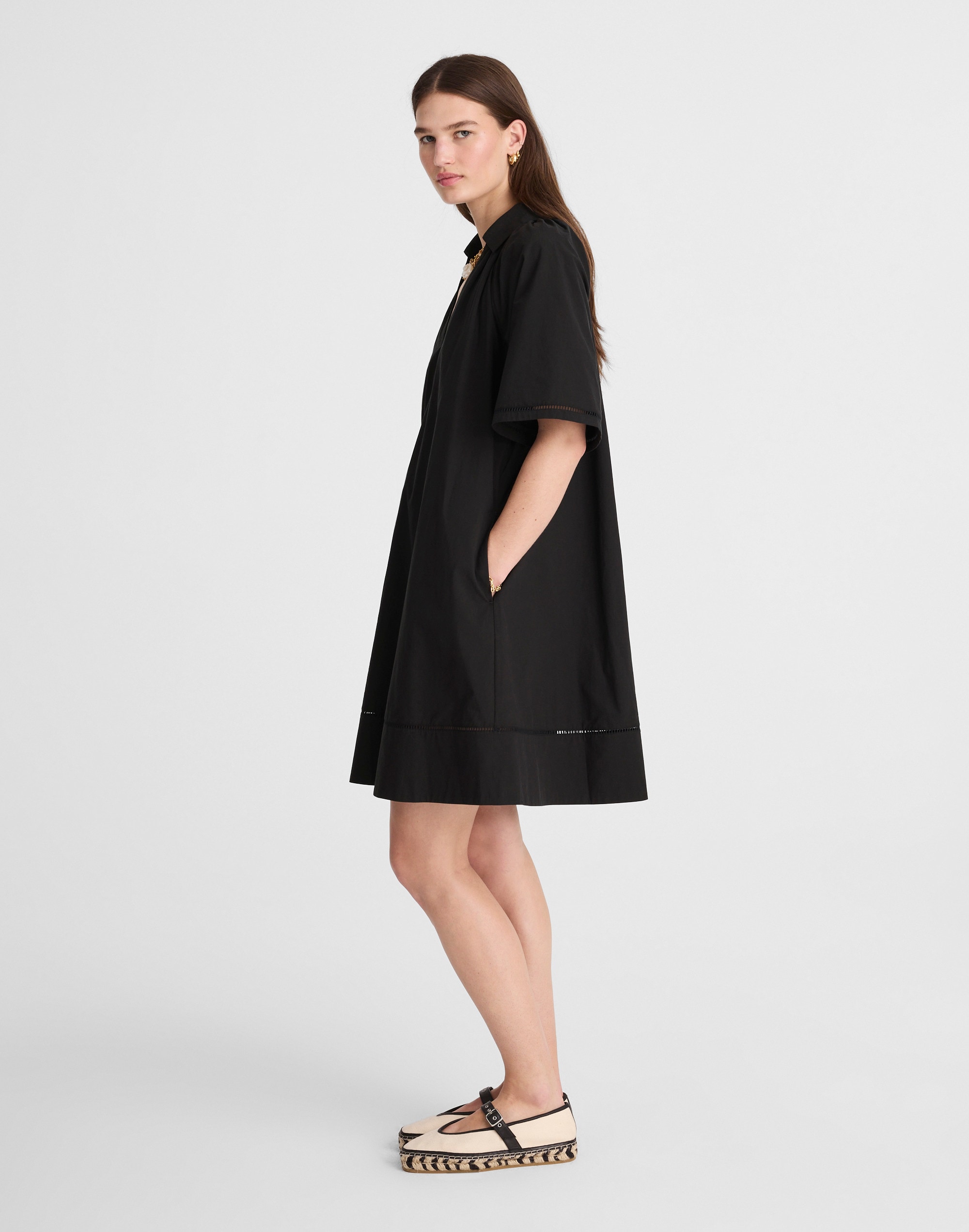 Poplin Splitneck Mini Shirtdress