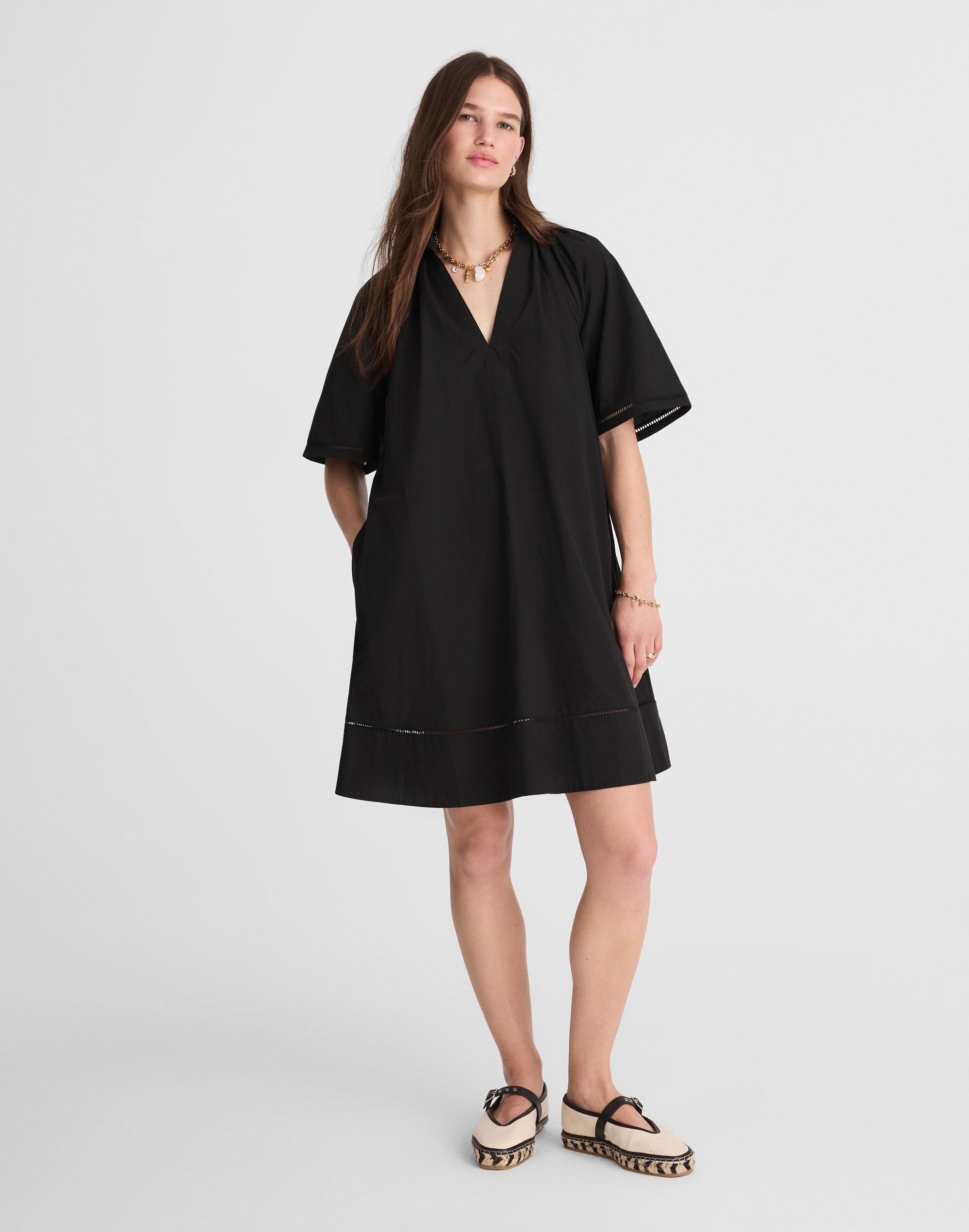 Poplin Splitneck Mini Shirtdress