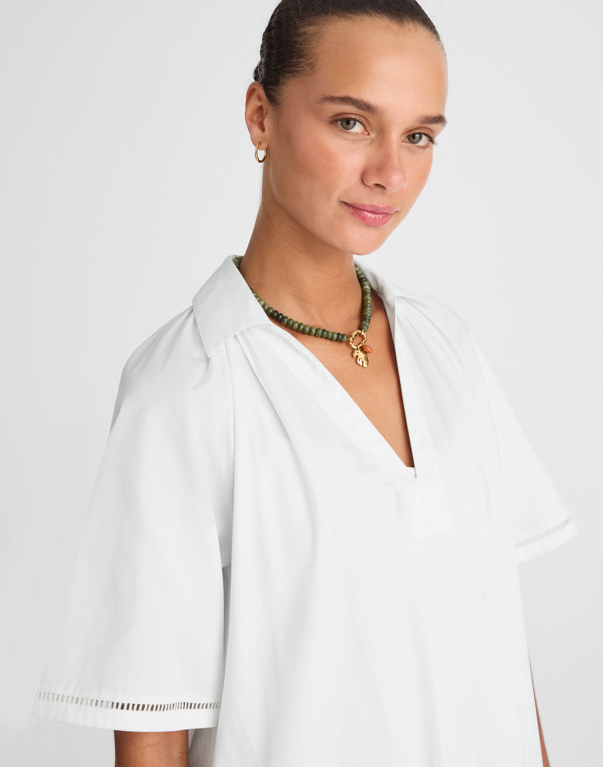 Poplin Splitneck Midi Shirtdress